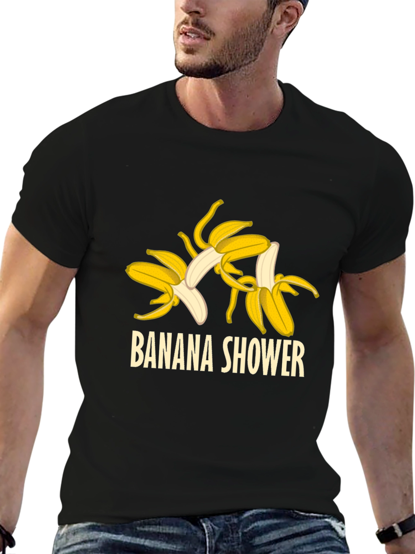 Black Banana Shower Graphic Tee - Unisex Black T-Shirt view 6