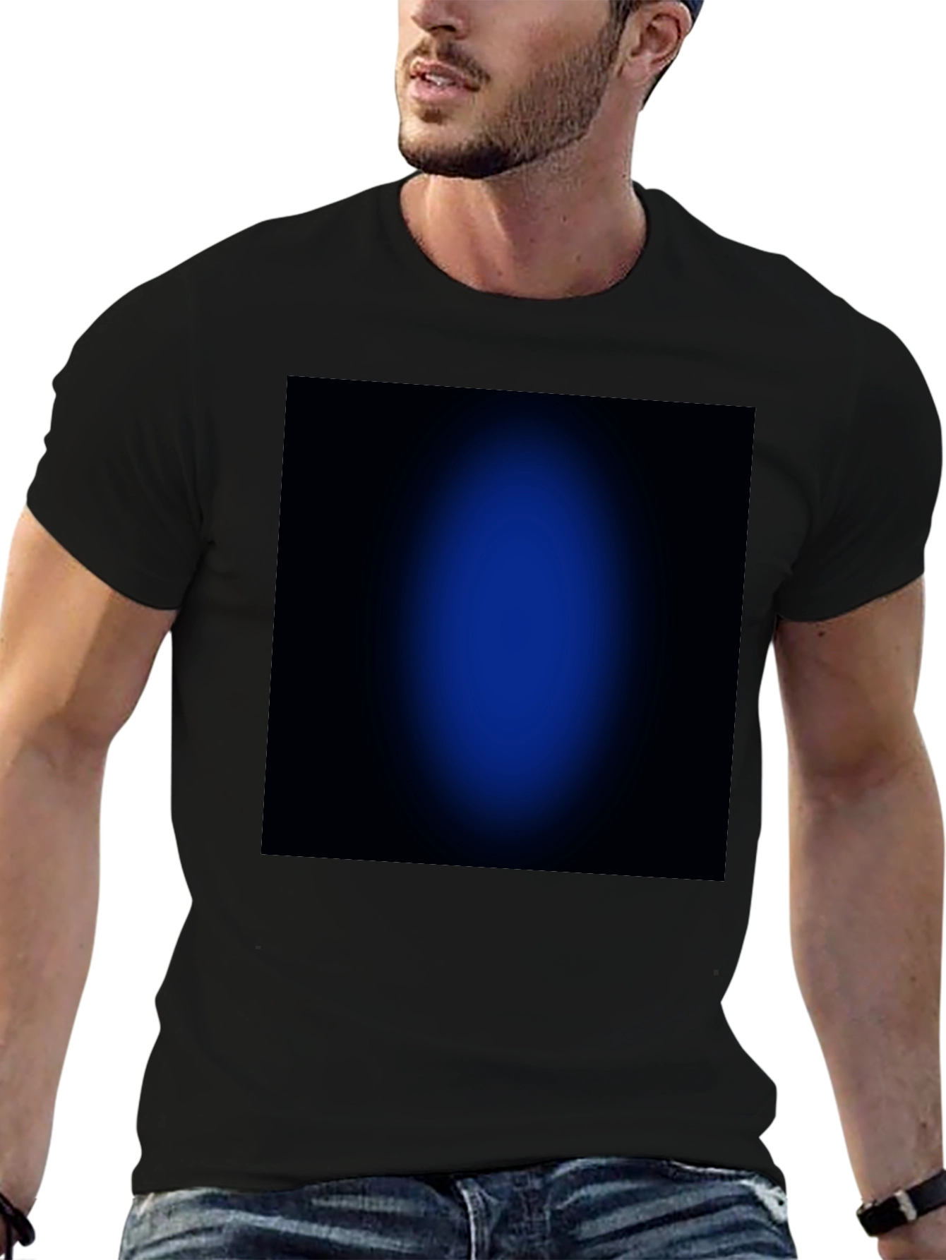 Black Black T-Shirt with Abstract Blue Design view 6