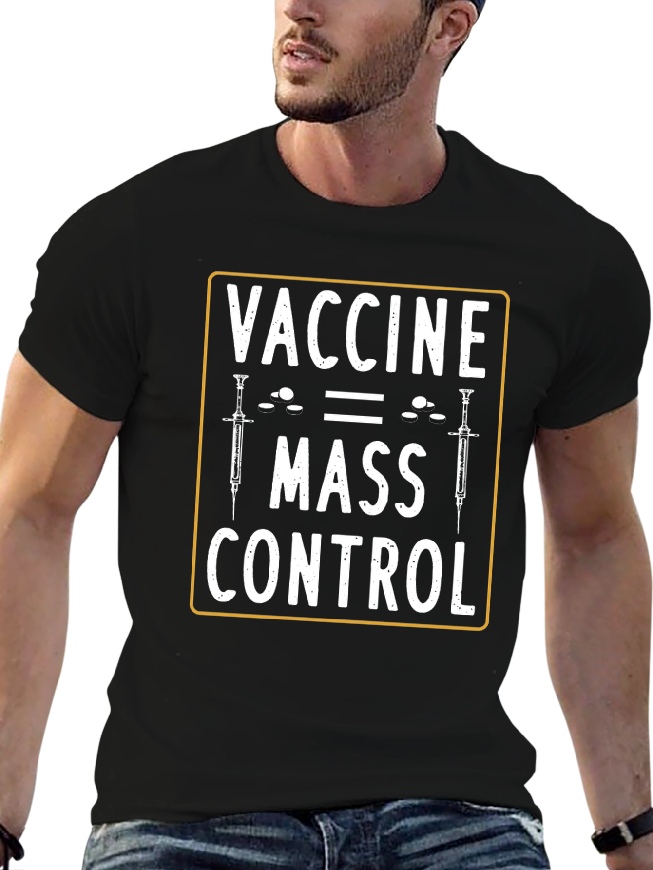 Black Vaccine Mass Control Graphic Tee - Conspiracy Humor view 6