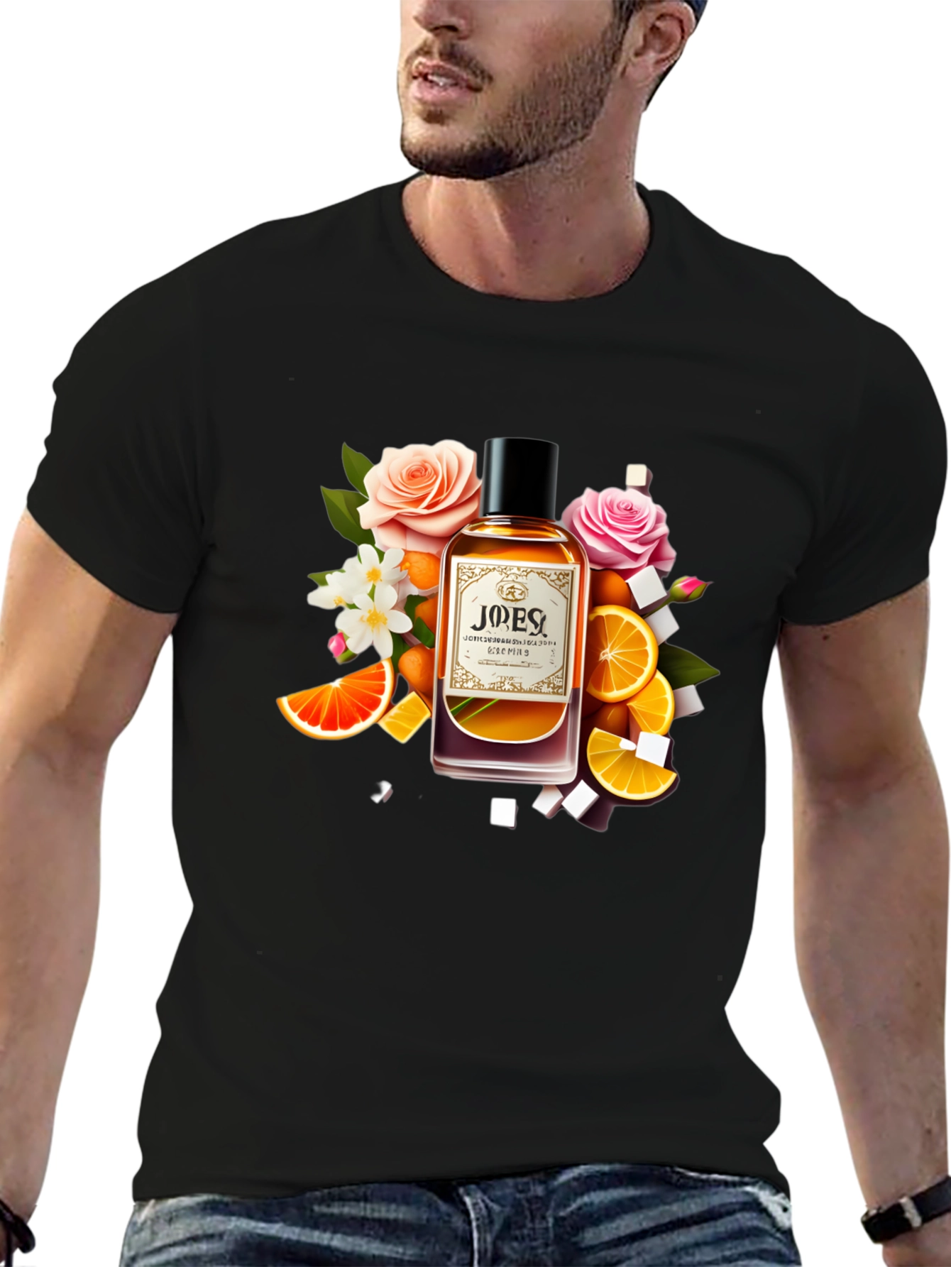 Black Floral Citrus Perfume T-Shirt - Unique Design view 6