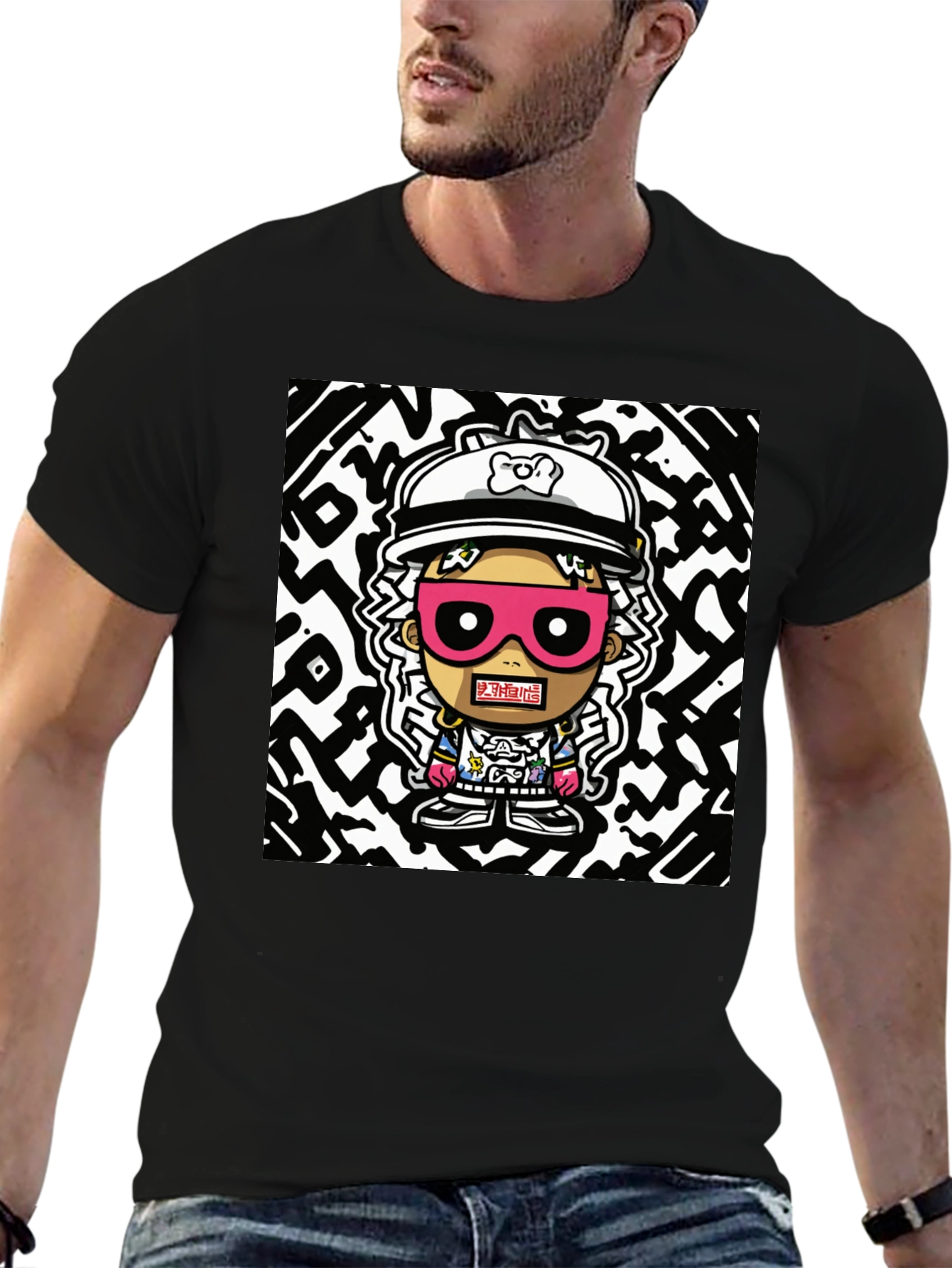 Black Cartoon Graphic Print T-Shirt view 6