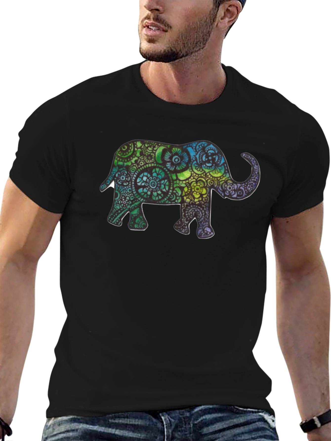 Black Elephant Mandala T-Shirt - Unique Graphic Tee view 6