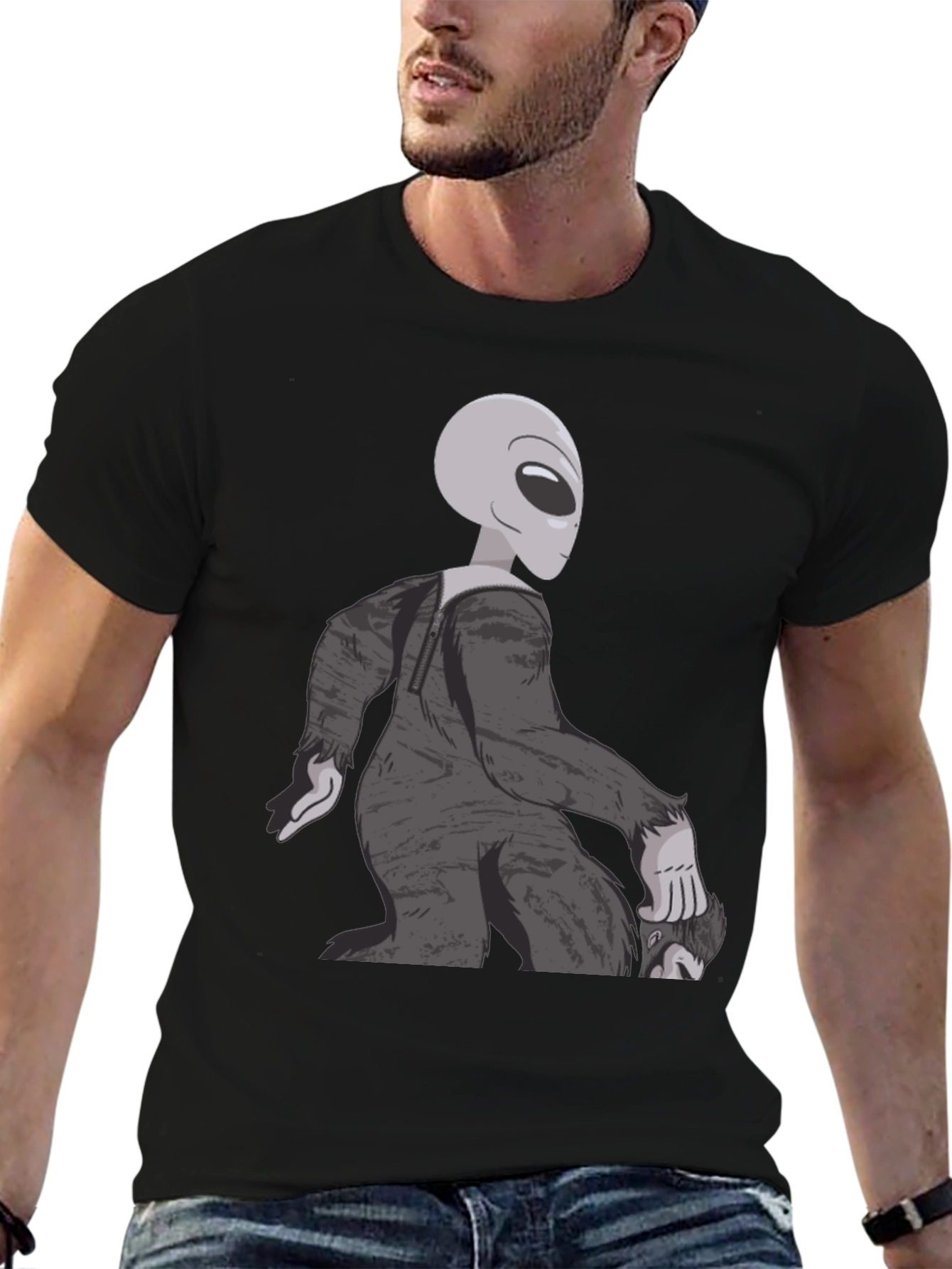 Black Alien Sasquatch T-Shirt - Bigfoot Abduction Tee view 6