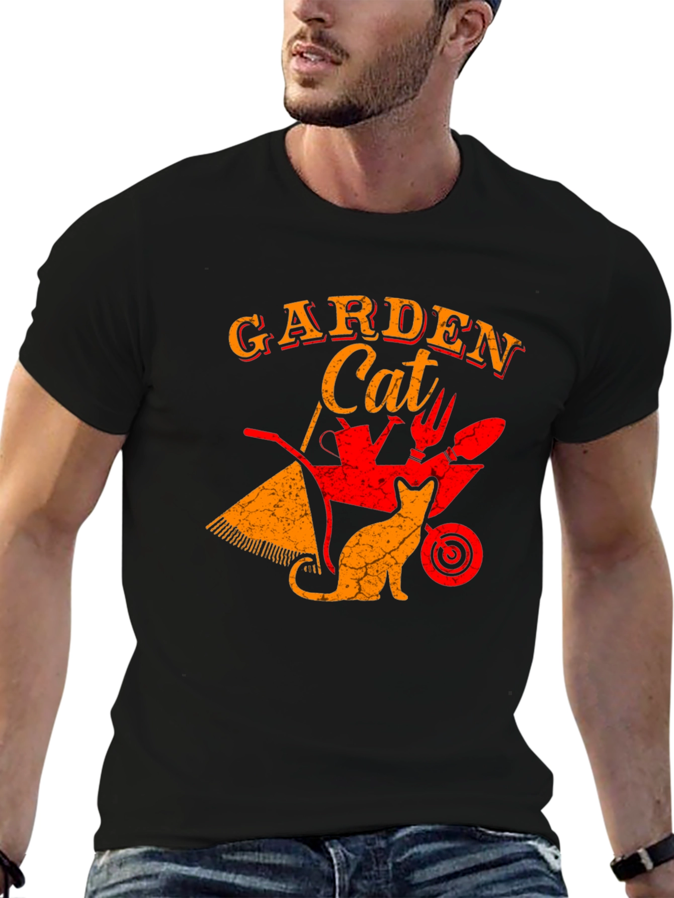 Black Garden Cat Graphic Tee - Gardening Lover T-Shirt view 6