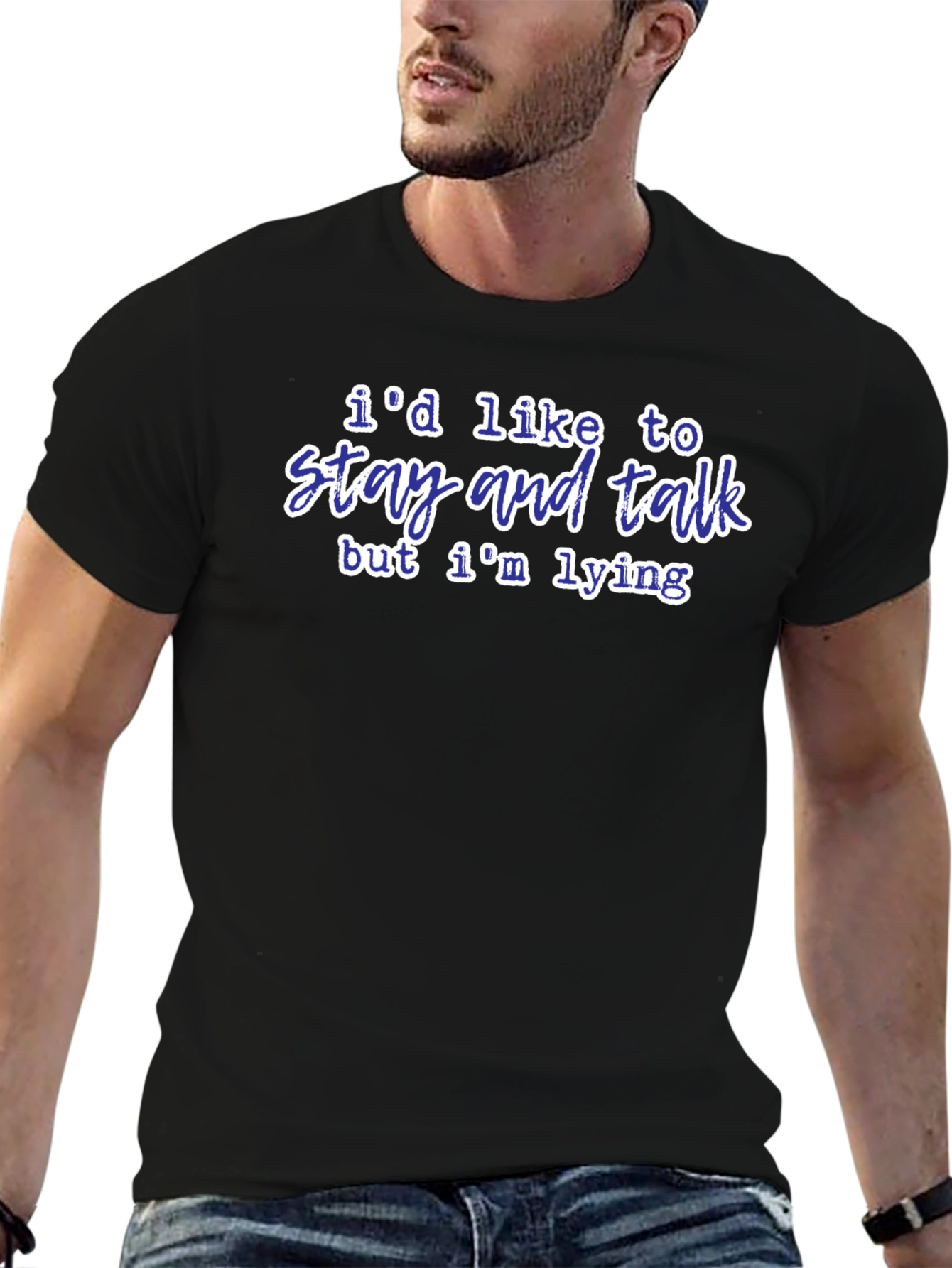 Black Funny Lie T-Shirt - I'd Like To Stay and Talk view 6