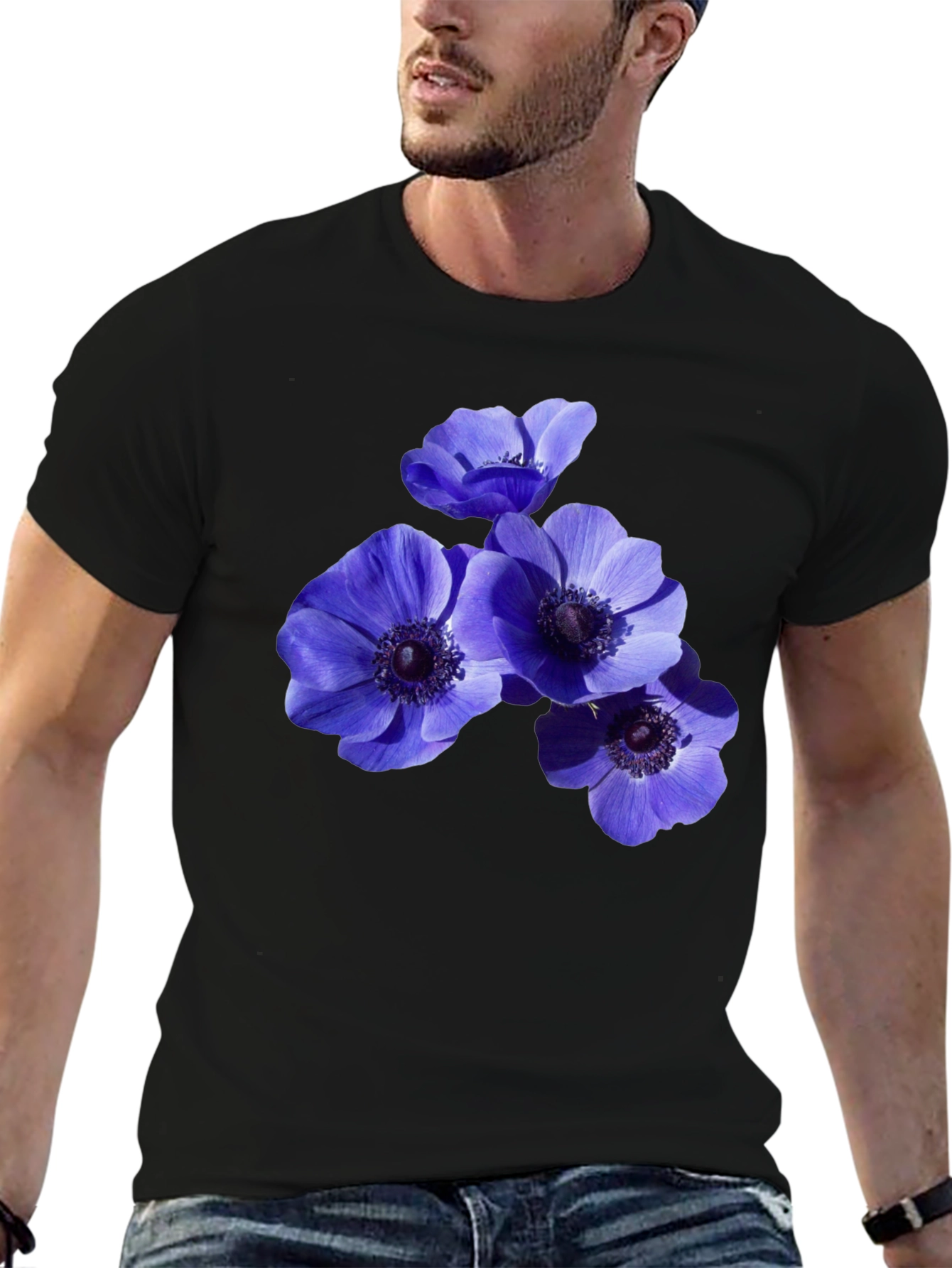 Black Floral Anemone Graphic Black T-Shirt view 6