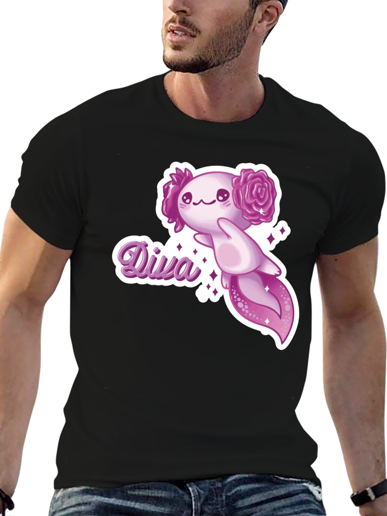 Black Diva Axolotl T-Shirt - Black Cotton Tee view 6
