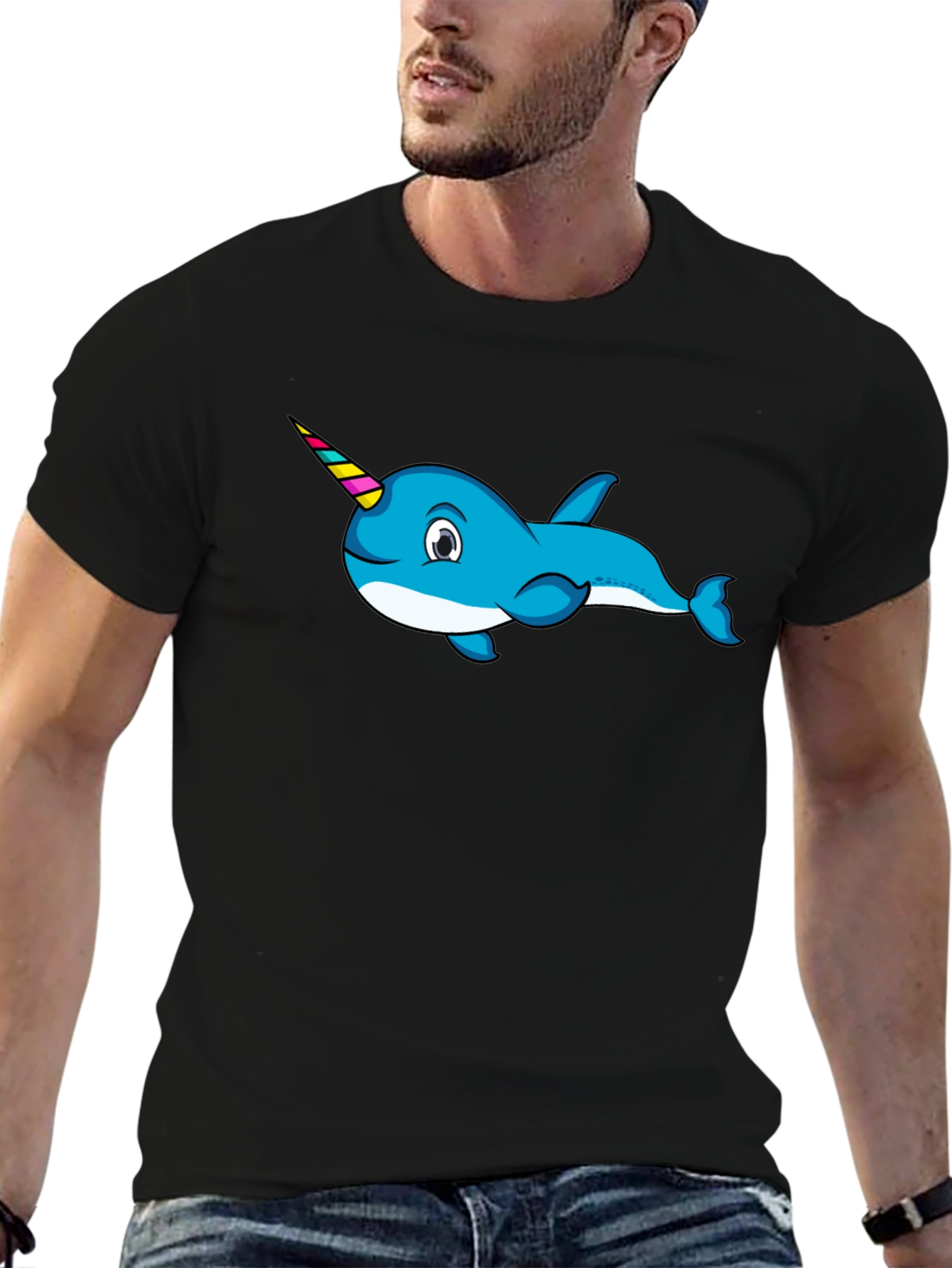 Black Narwhal T-Shirt - Fun Graphic Tee view 6