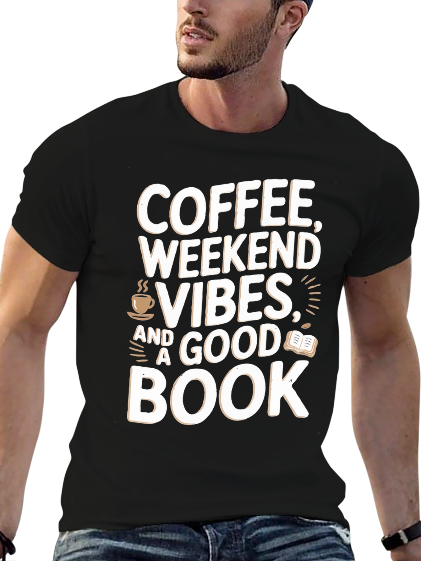 Black Coffee Weekend Vibes Book T-Shirt view 6