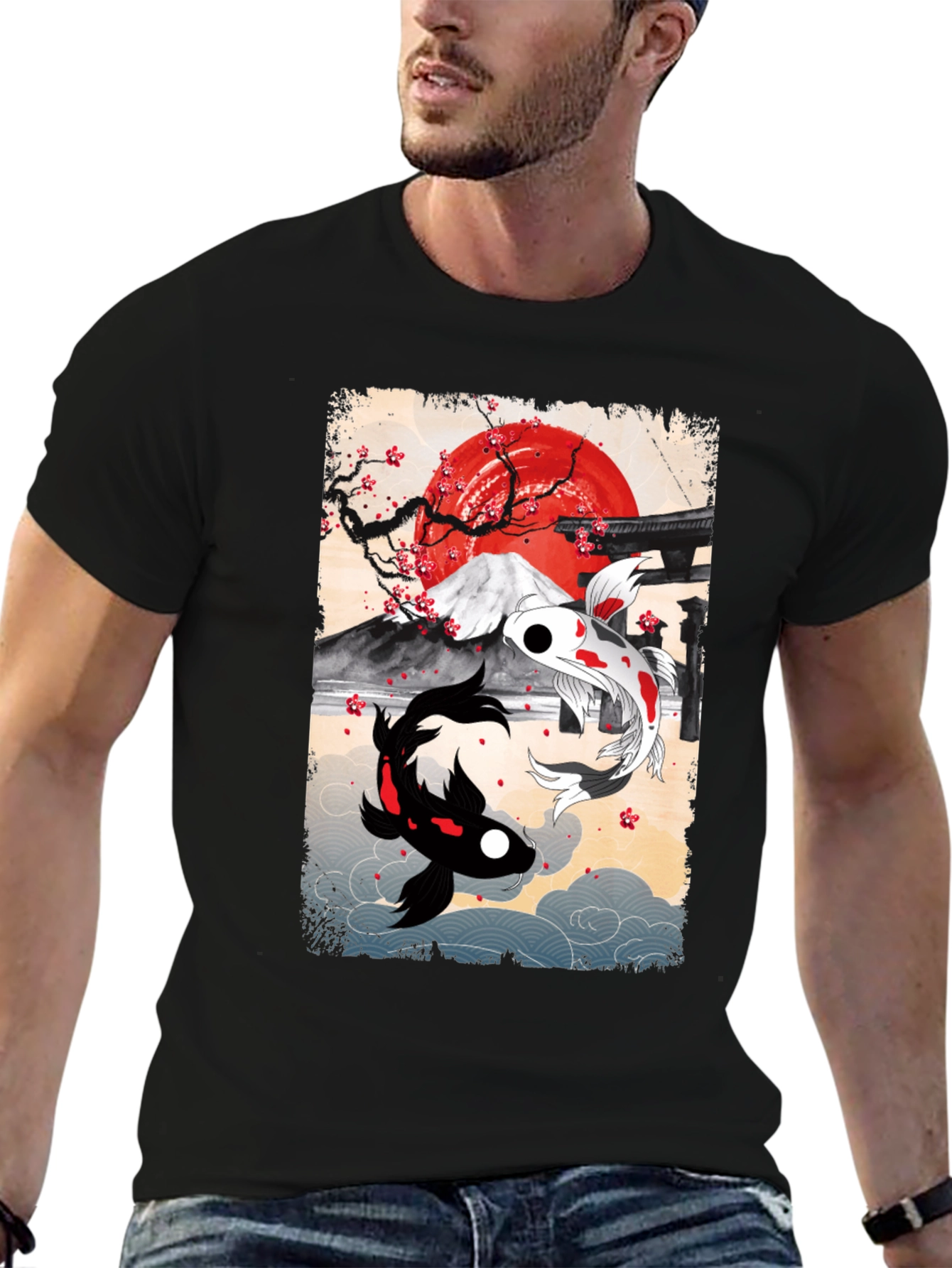 Black Koi Fish T-Shirt - Japanese Art Style view 6