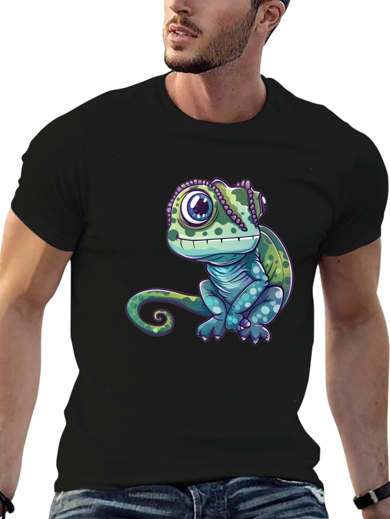 Black Chameleon Graphic Tee - Cute Reptile Design view 6