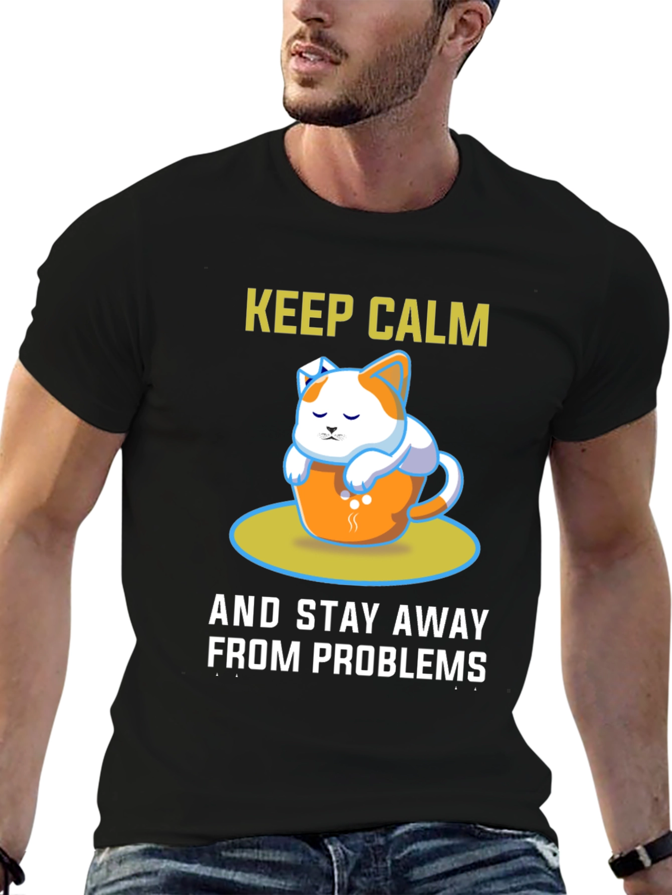 Black Keep Calm Cat T-Shirt view 6