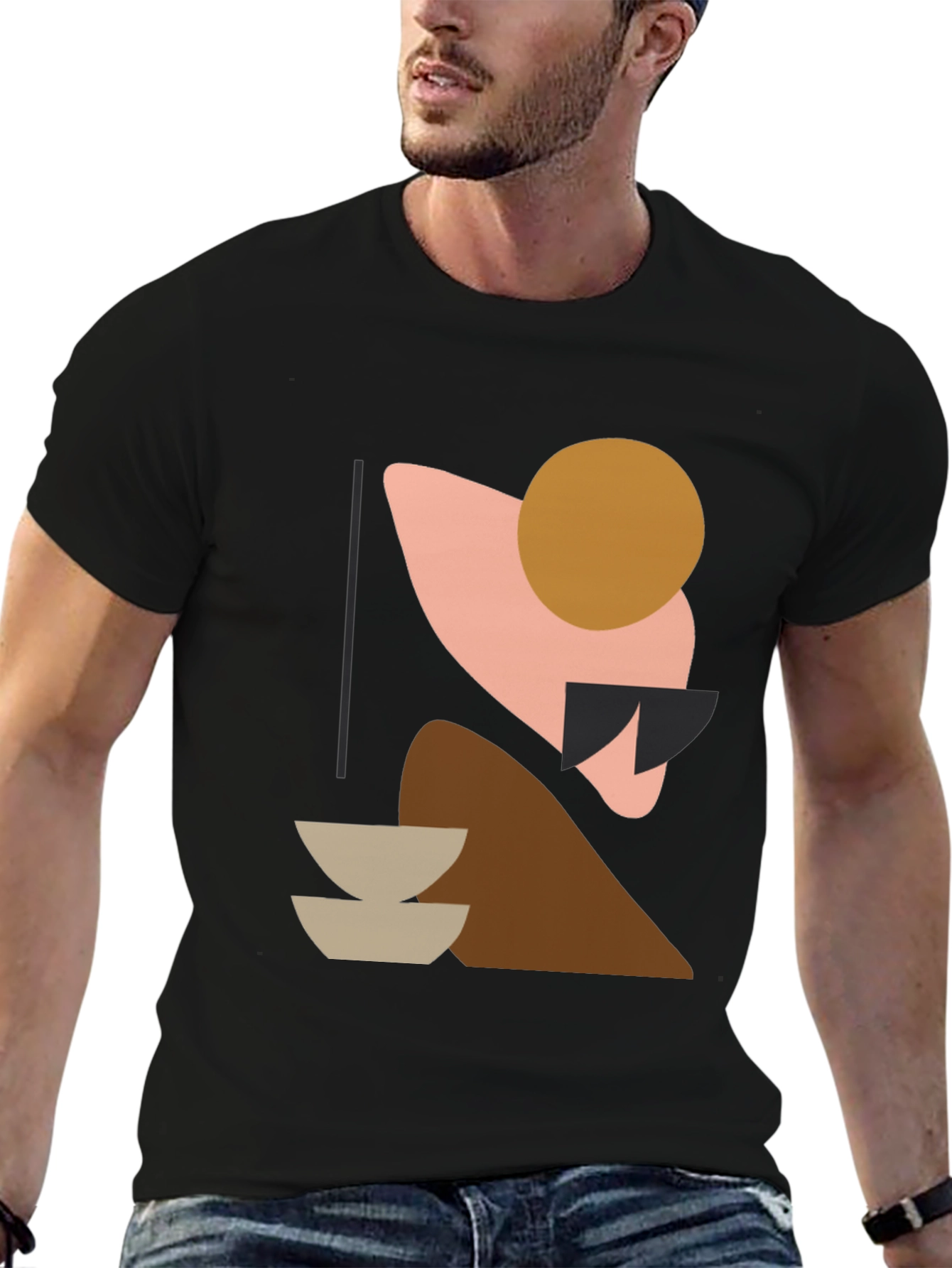 Black Abstract Geometric Graphic Print Black T-Shirt view 6