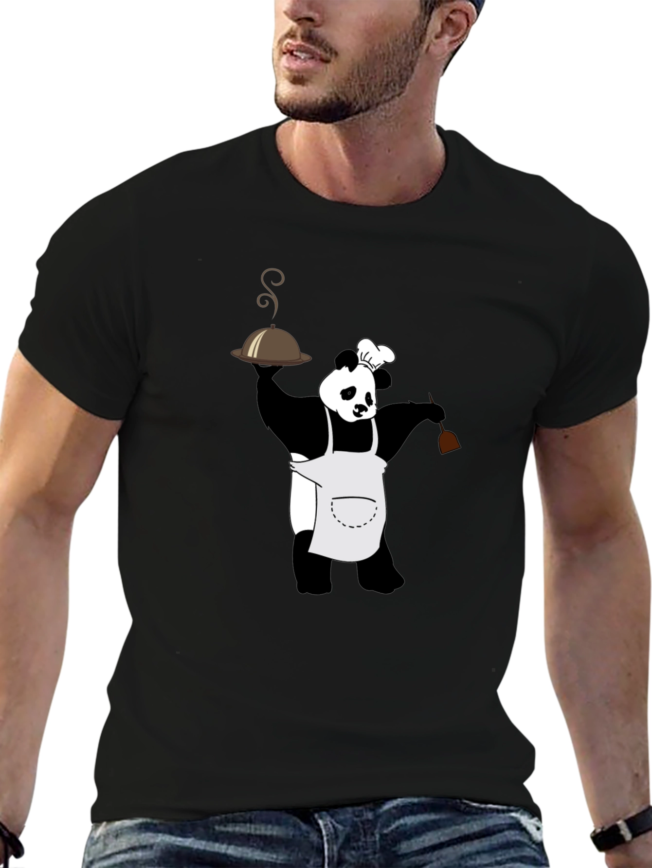 Black Panda Chef Graphic Tee - Black Crew Neck T-Shirt view 6