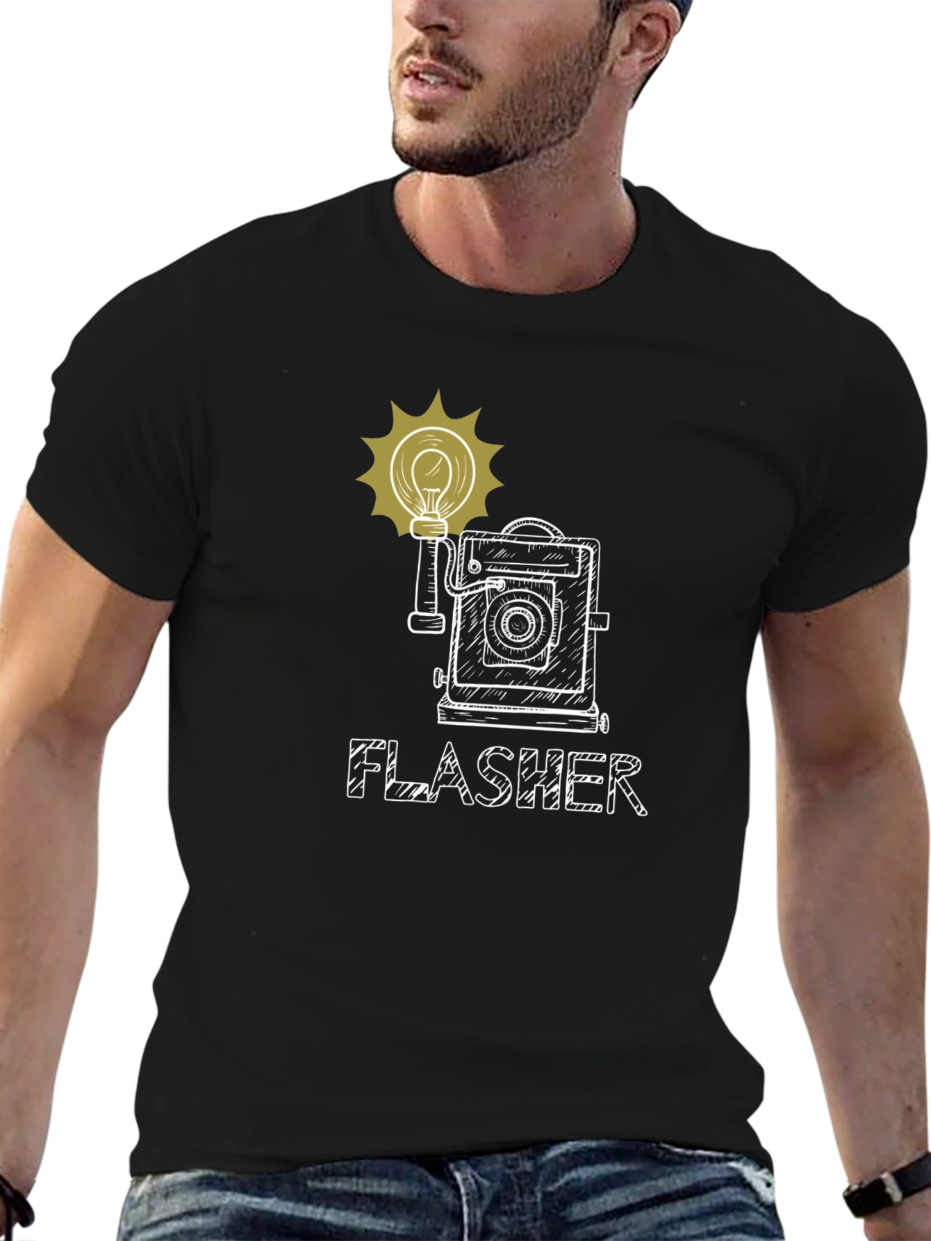 Black Vintage Camera Flasher Graphic Tee view 6