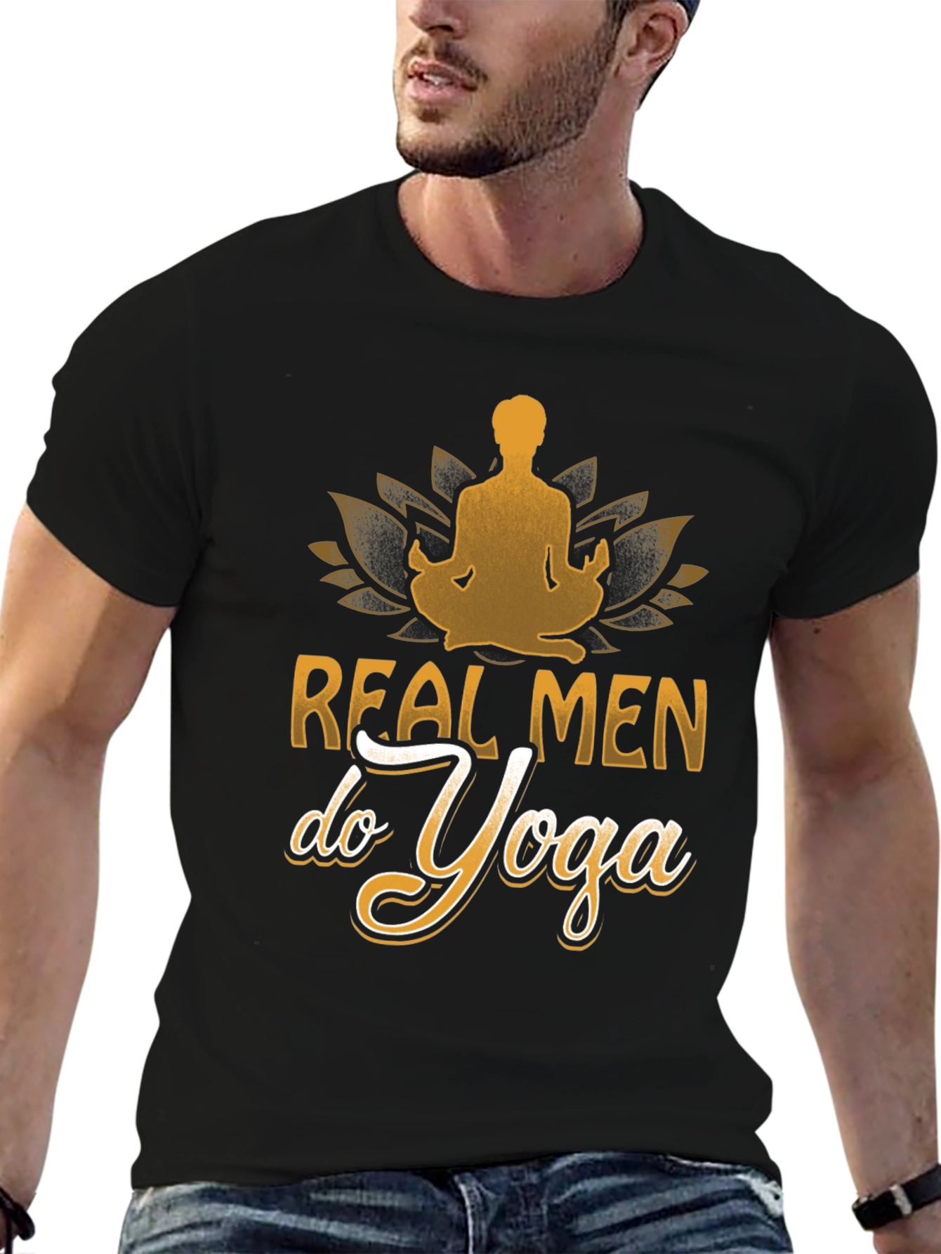 Black Real Men Do Yoga Graphic T-Shirt view 6