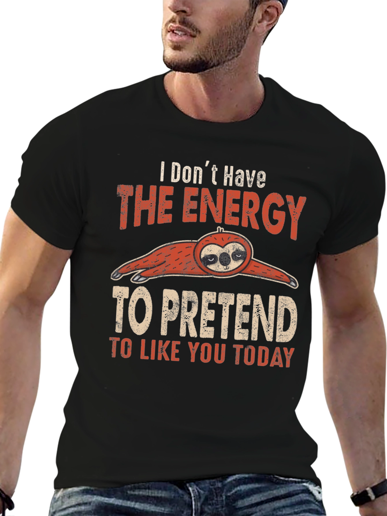 Black Funny Sloth Graphic T-Shirt: Energy to Pretend view 6