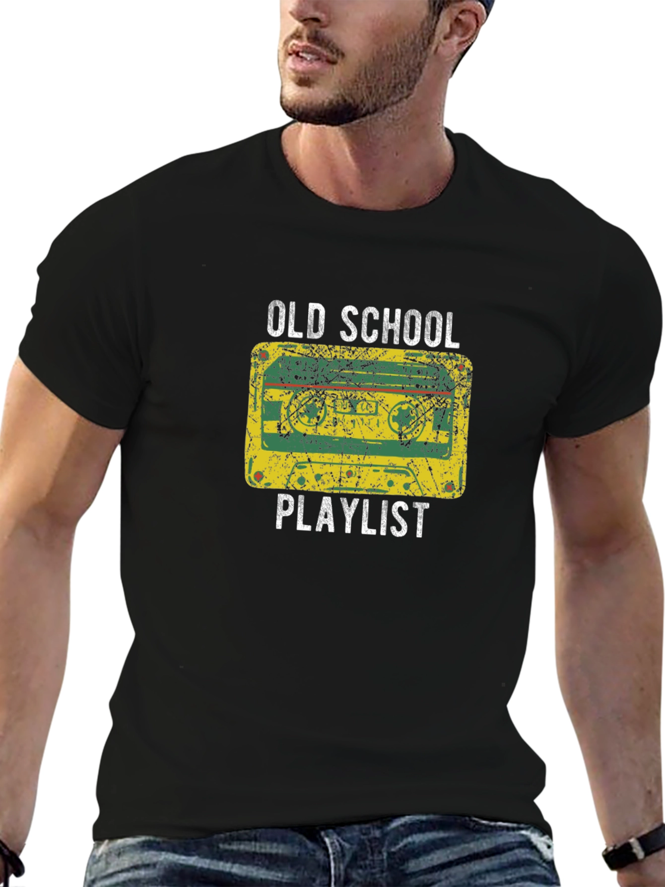 Black Old School Playlist Graphic Tee view 6