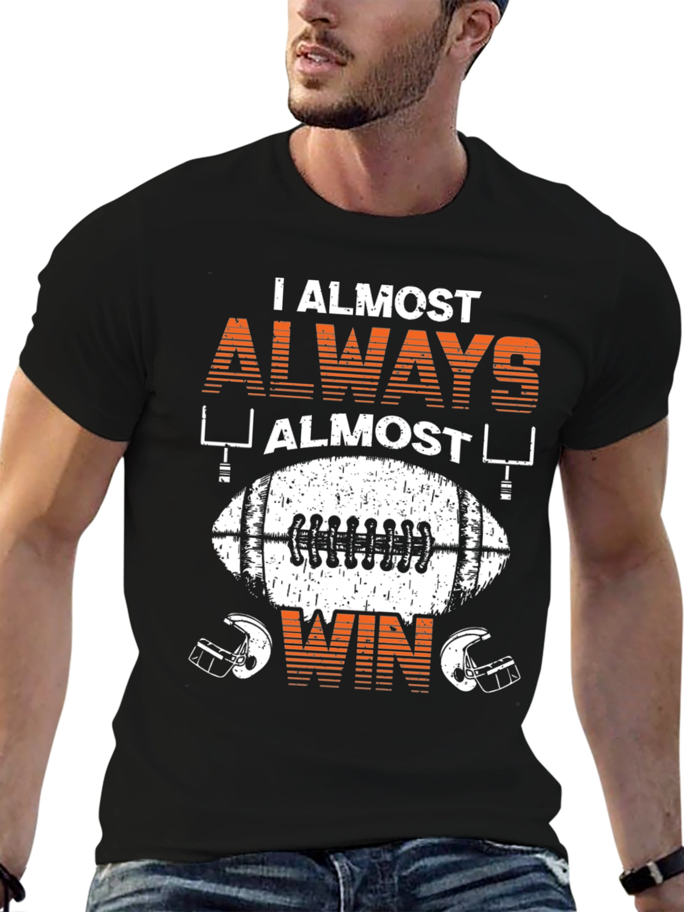 Black Funny Football T-Shirt: I Almost Always Almost Win view 6