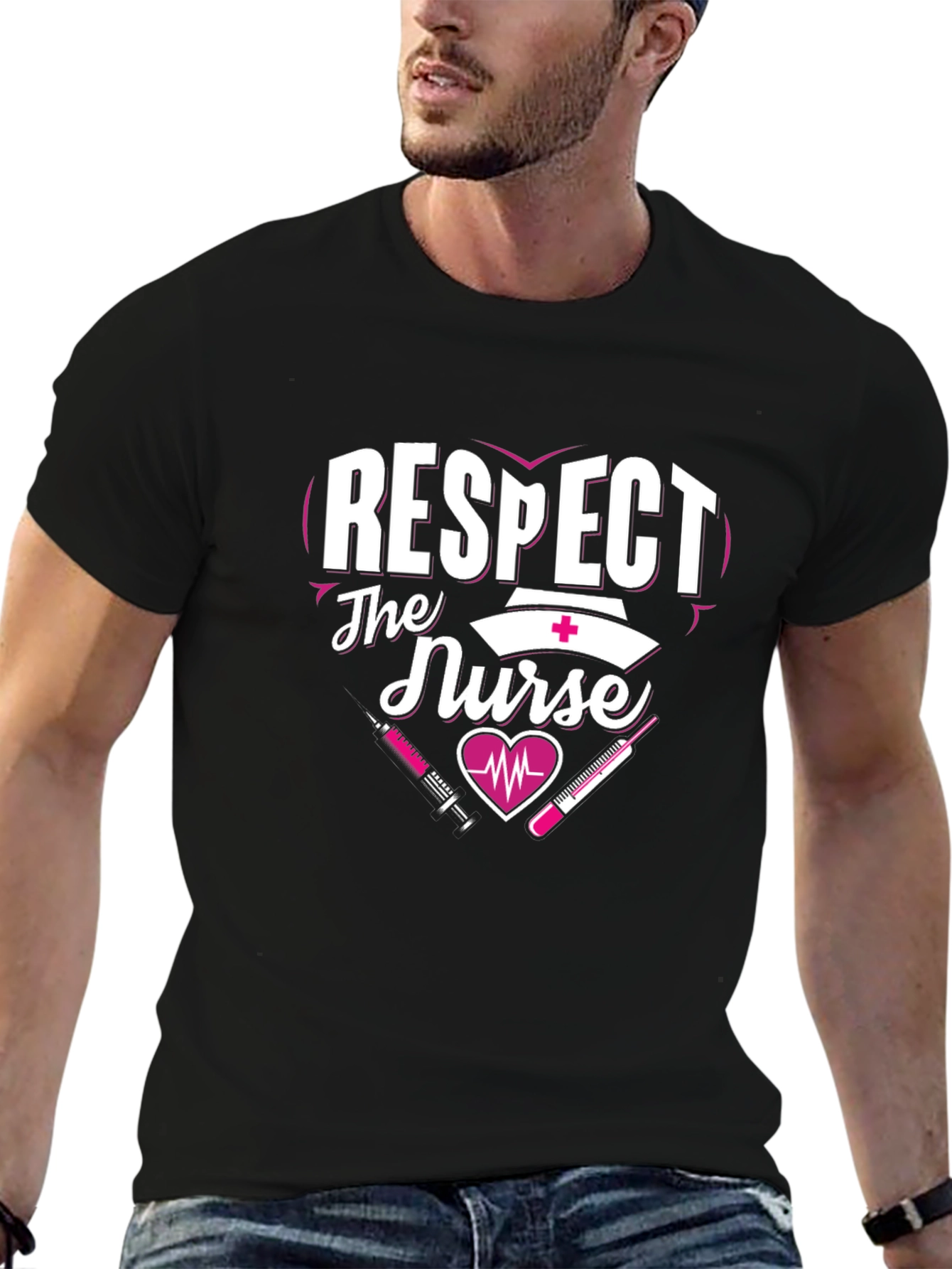 Black Respect The Nurse T-Shirt - Healthcare Apparel view 6