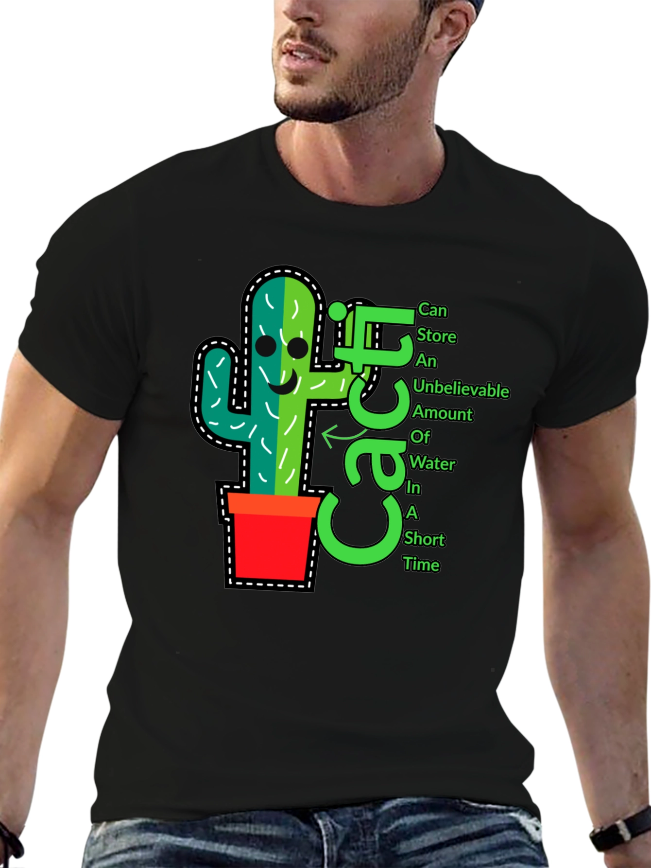 Black Cactus T-Shirt: Fun, Unique Plant Graphic Tee view 6