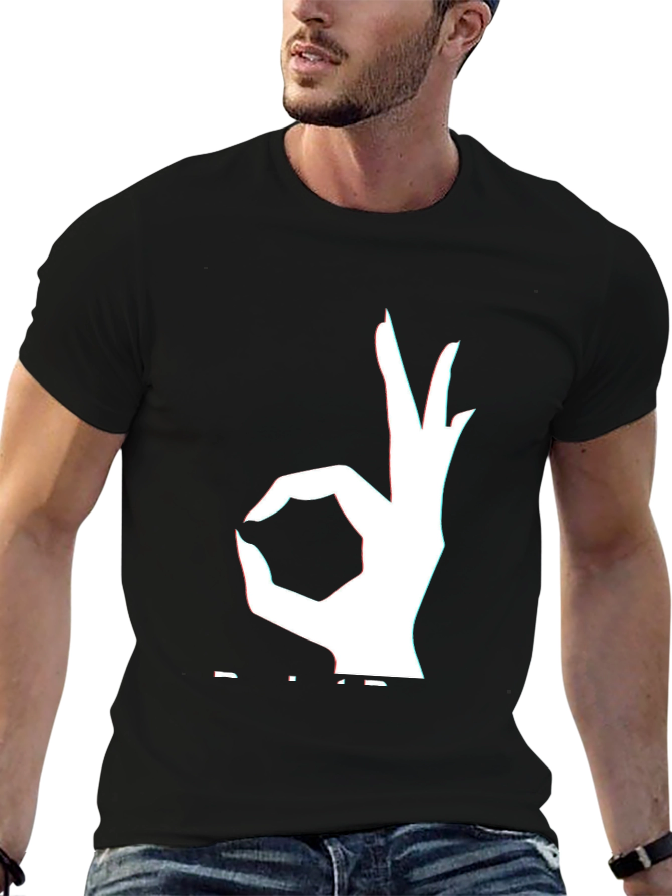 Black Trendy OK Sign Graphic Black T-Shirt view 6