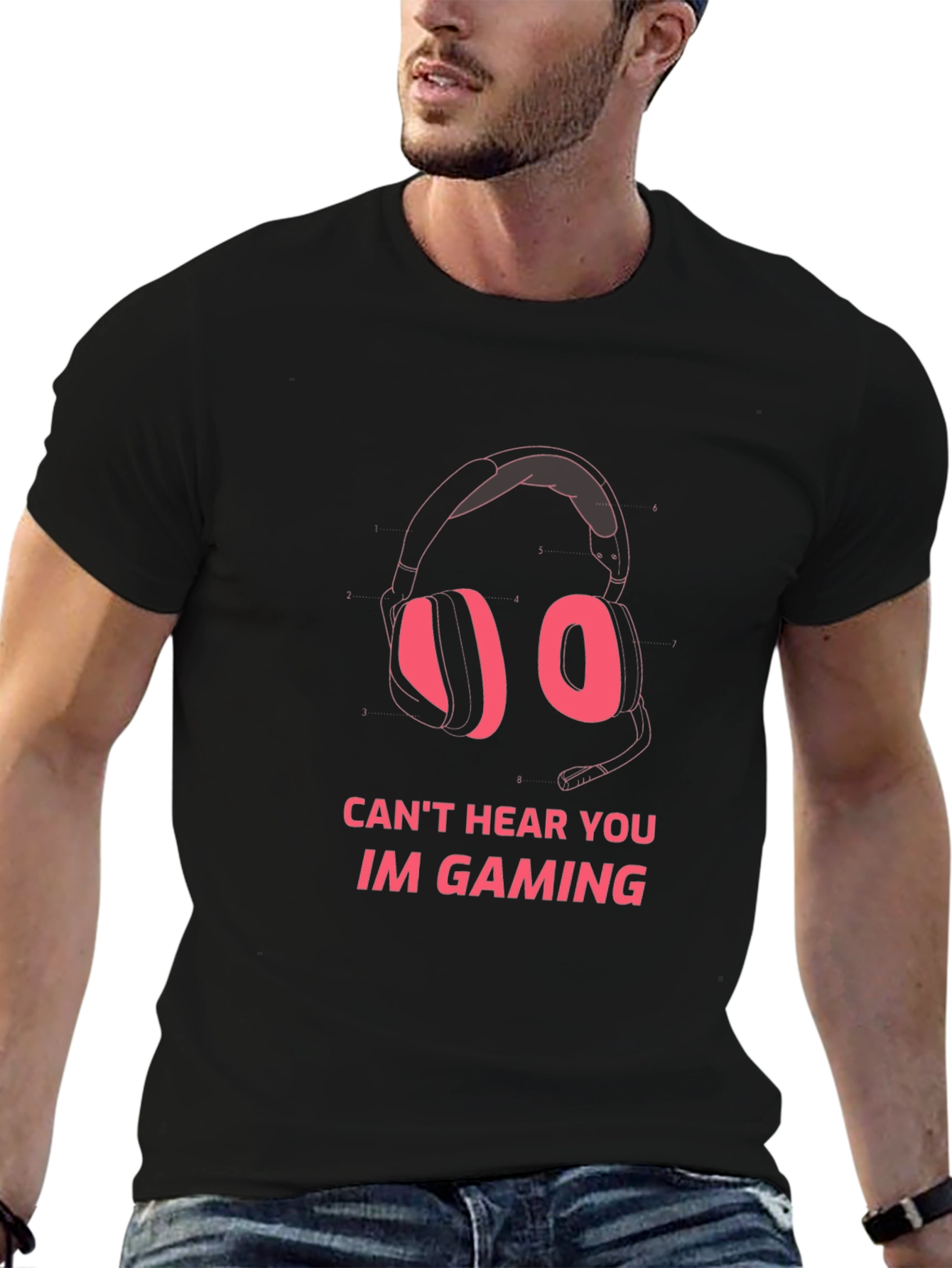 Black Gaming Headset Graphic T-Shirt view 6