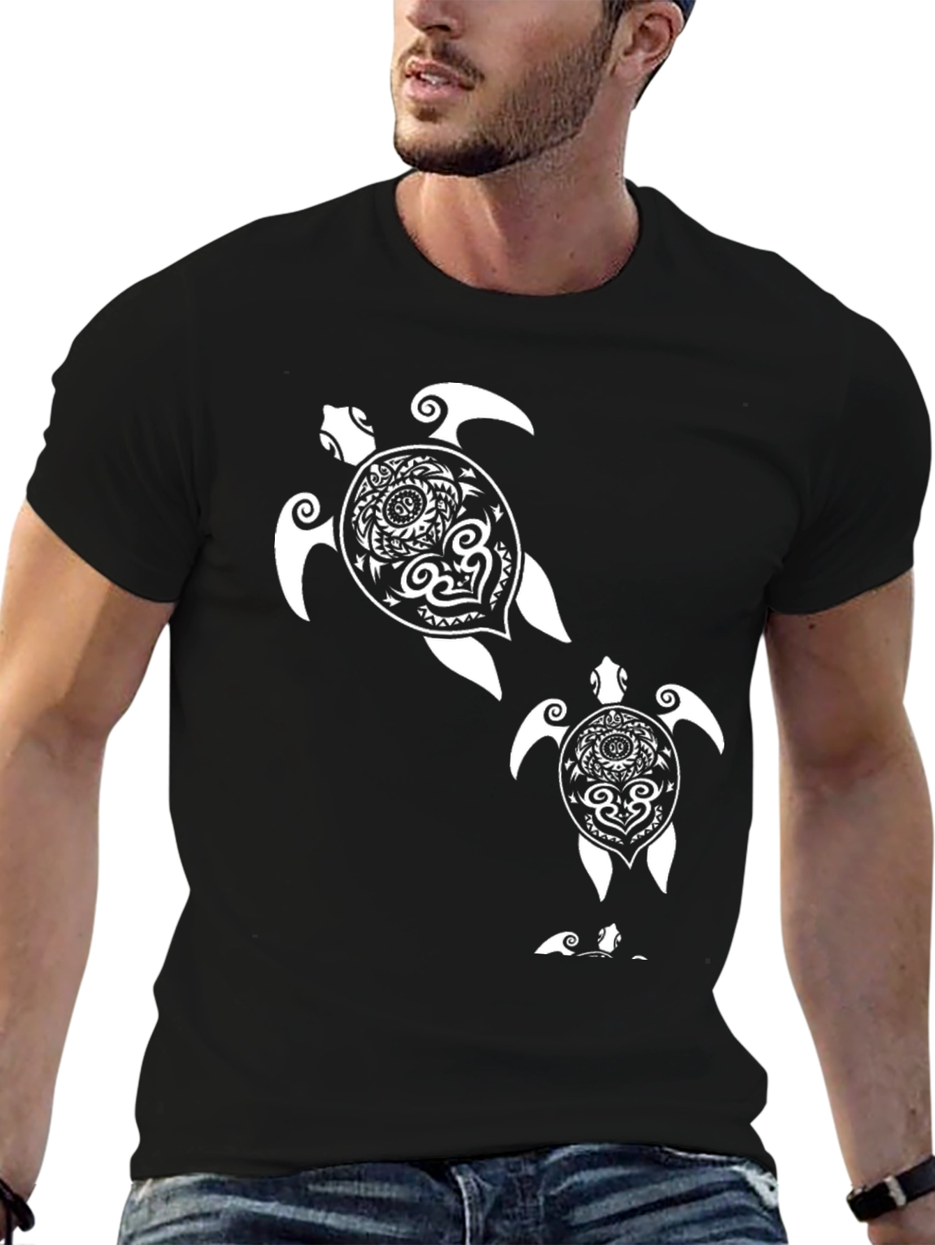 Black Turtle Graphic Tee - Black Cotton T-Shirt view 6