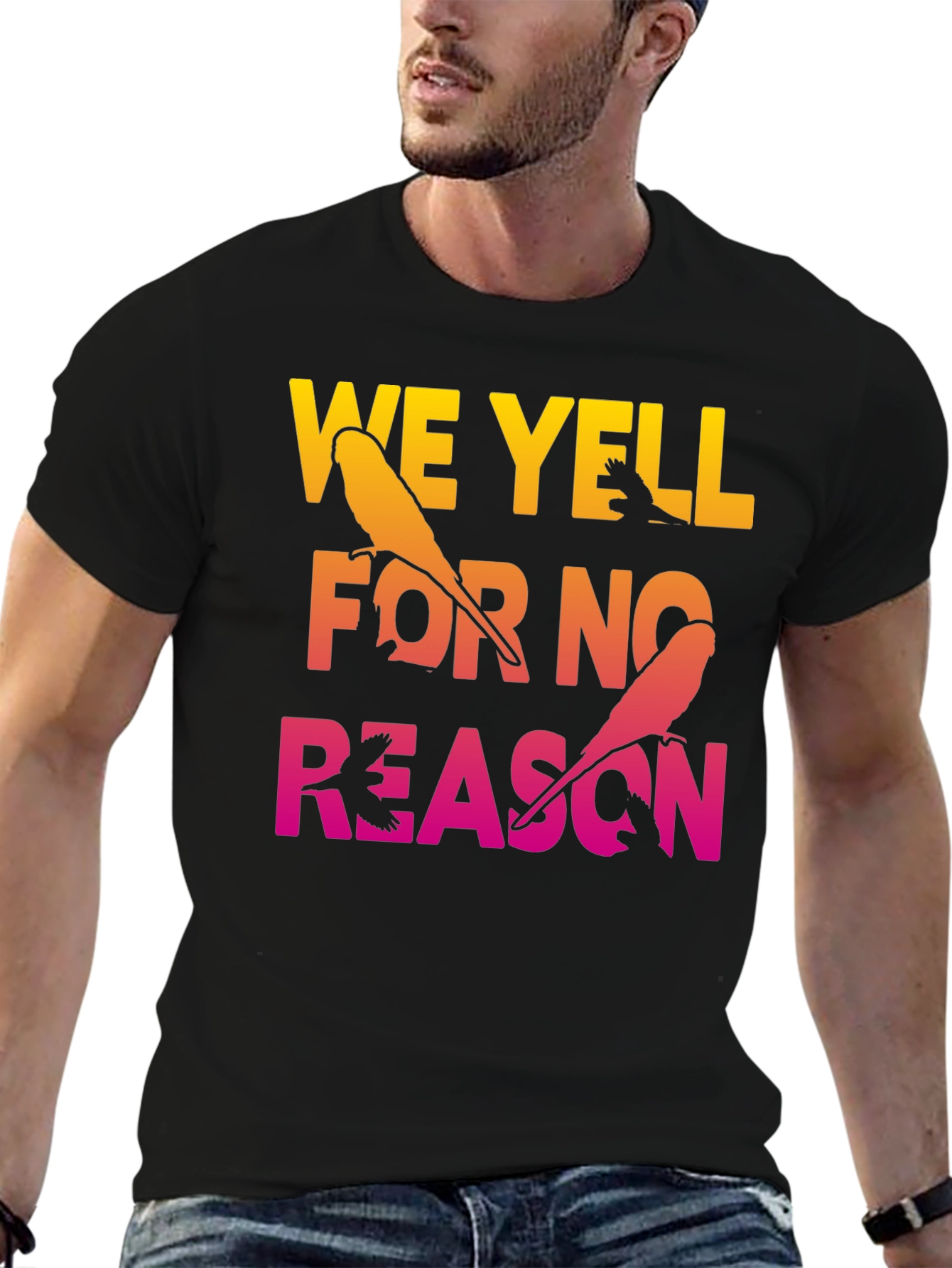 Black We Yell For No Reason Parrot Graphic Tee view 6