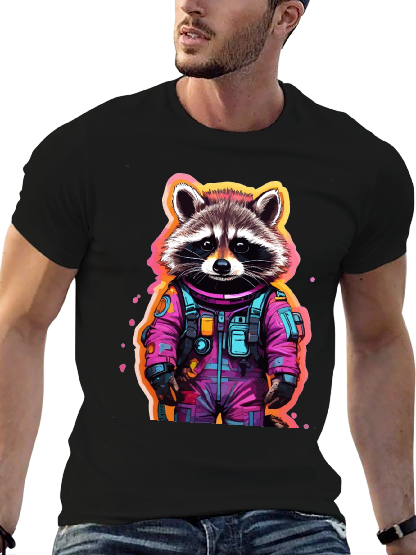 Black Astronaut Raccoon Graphic T-Shirt - Black view 6