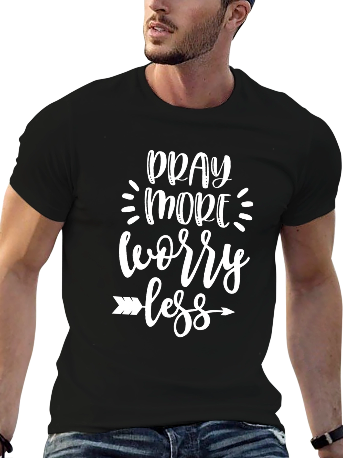 Black Pray More Worry Less Graphic Tee view 6