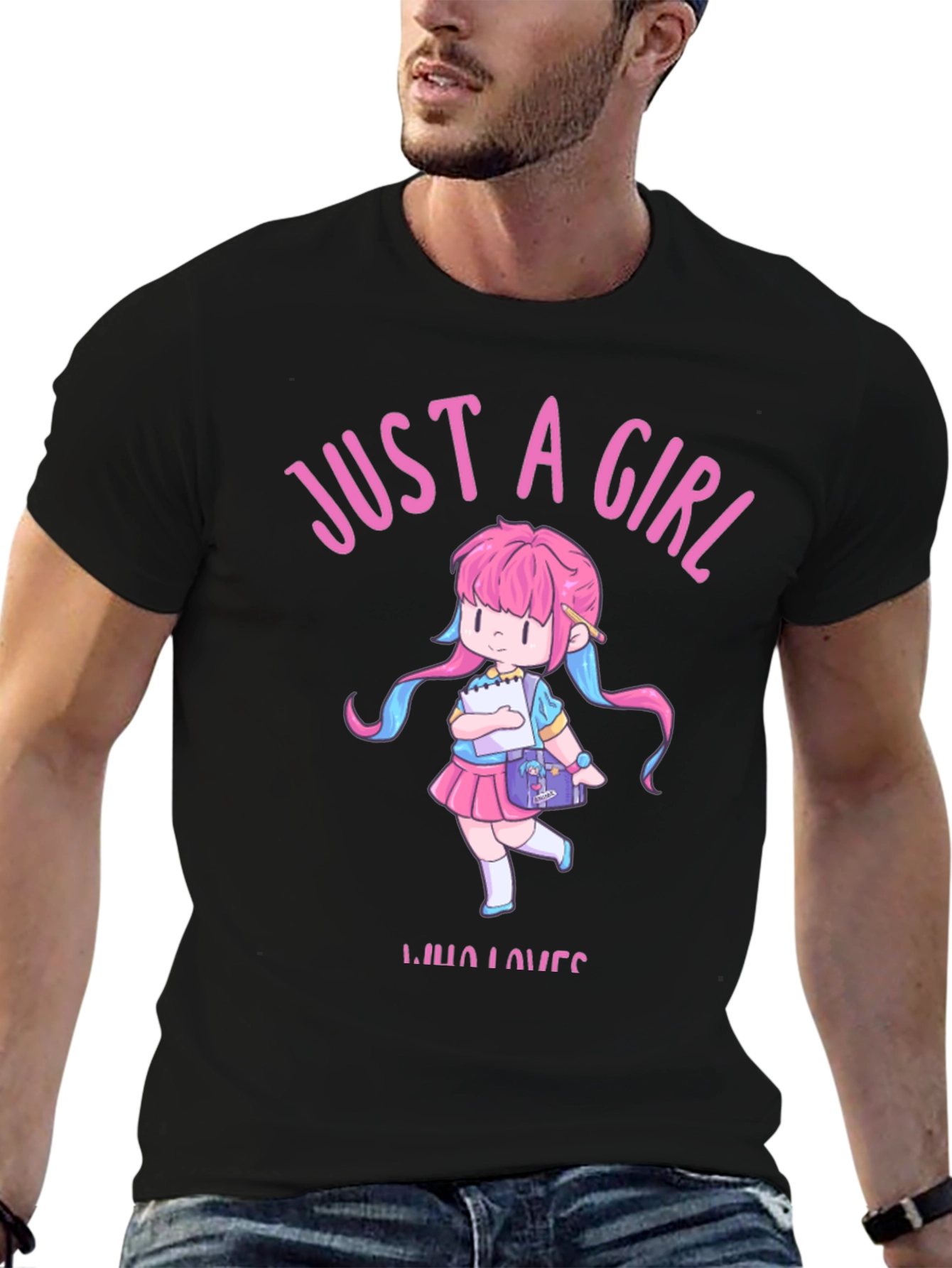 Black Just a Girl Who Loves Anime Black T-Shirt view 6