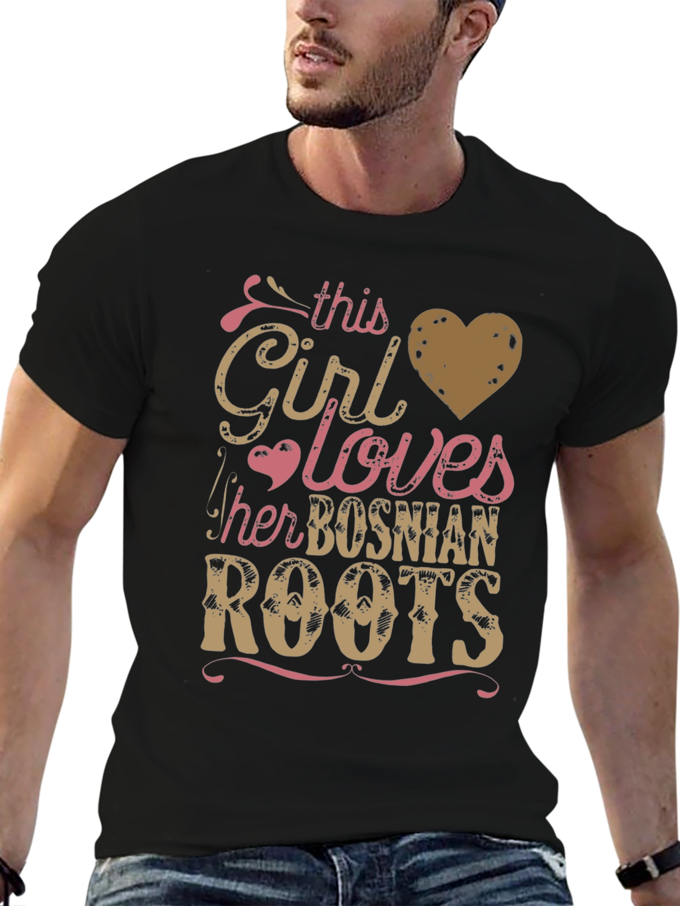 Black Bosnian Roots Girl's Love T-Shirt view 6