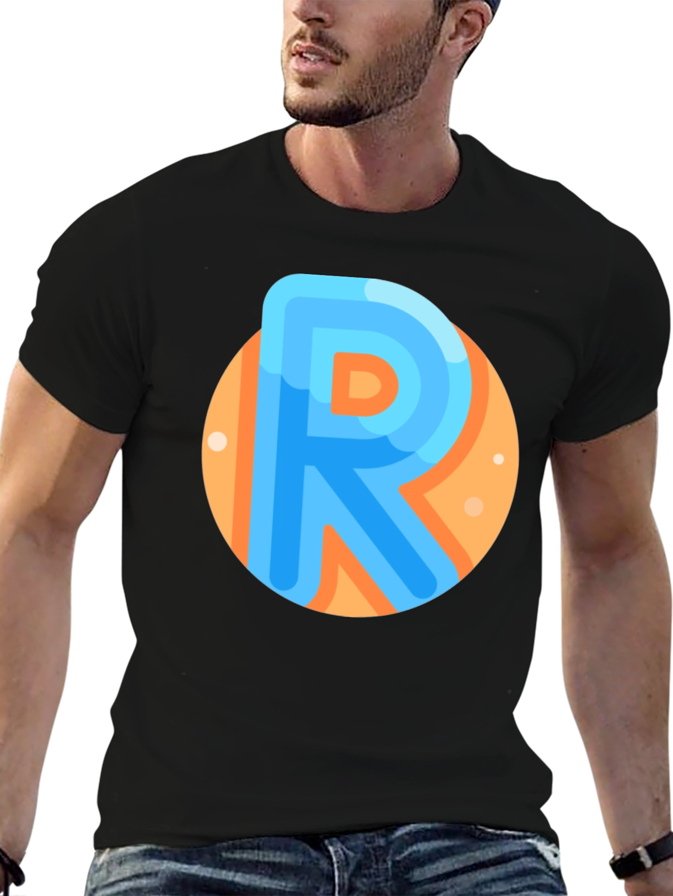 Black Modern R Letter Graphic Tee - Black view 6