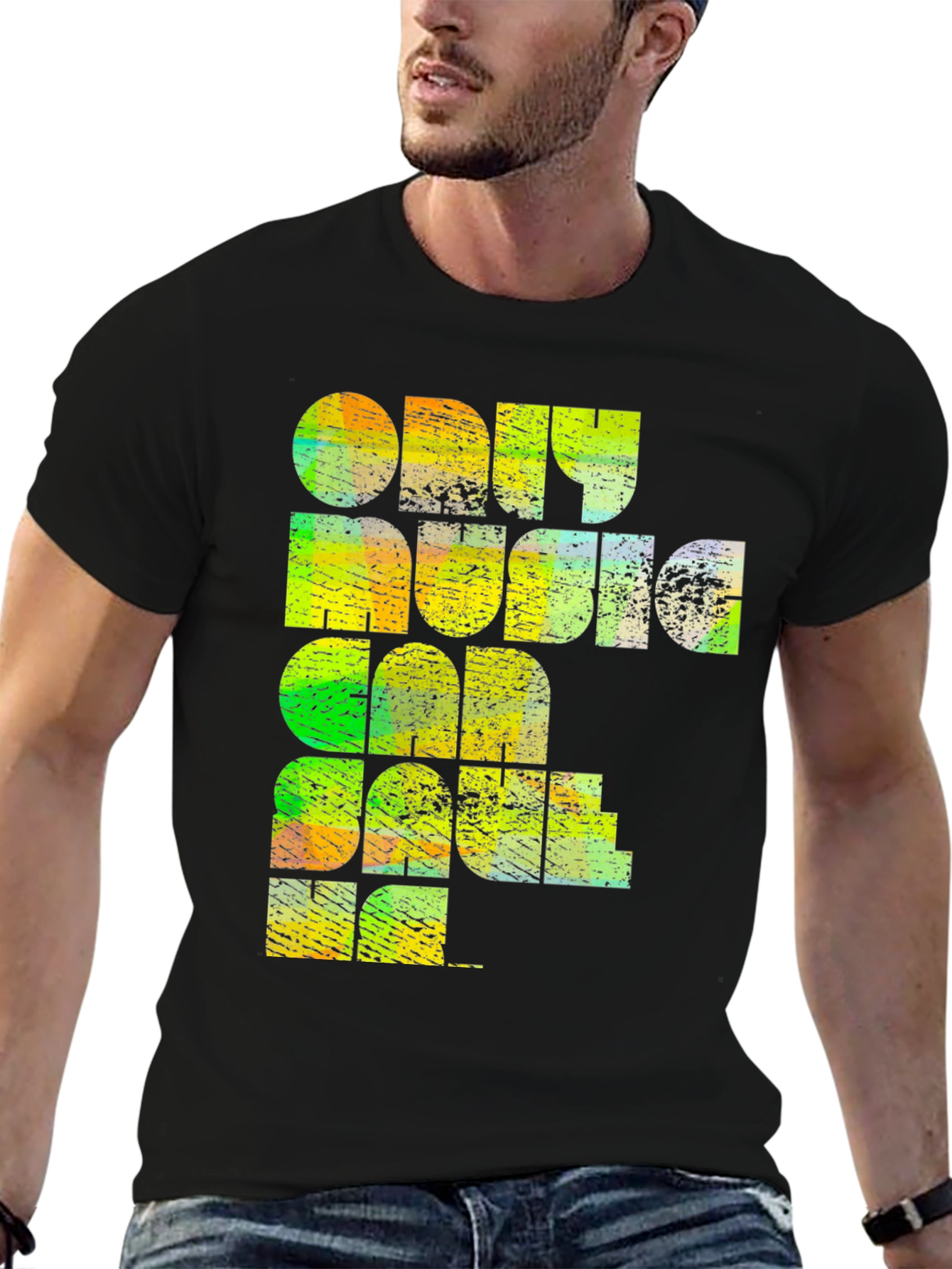 Black Retro Music Lover T-Shirt - "Only Music Can Save Me" view 6