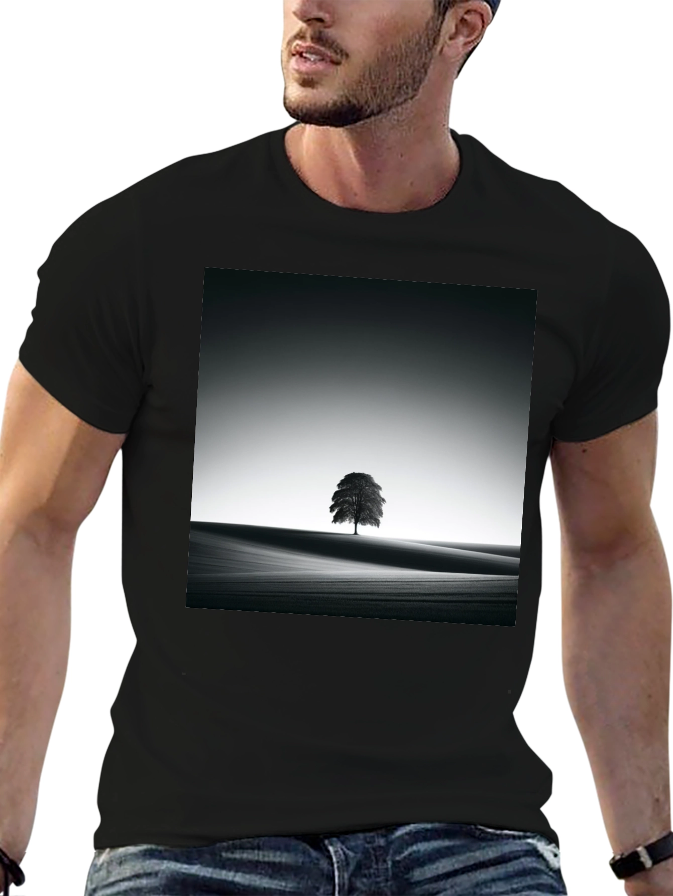 Black Monochrome Tree Graphic Tee - Artistic Menswear view 6