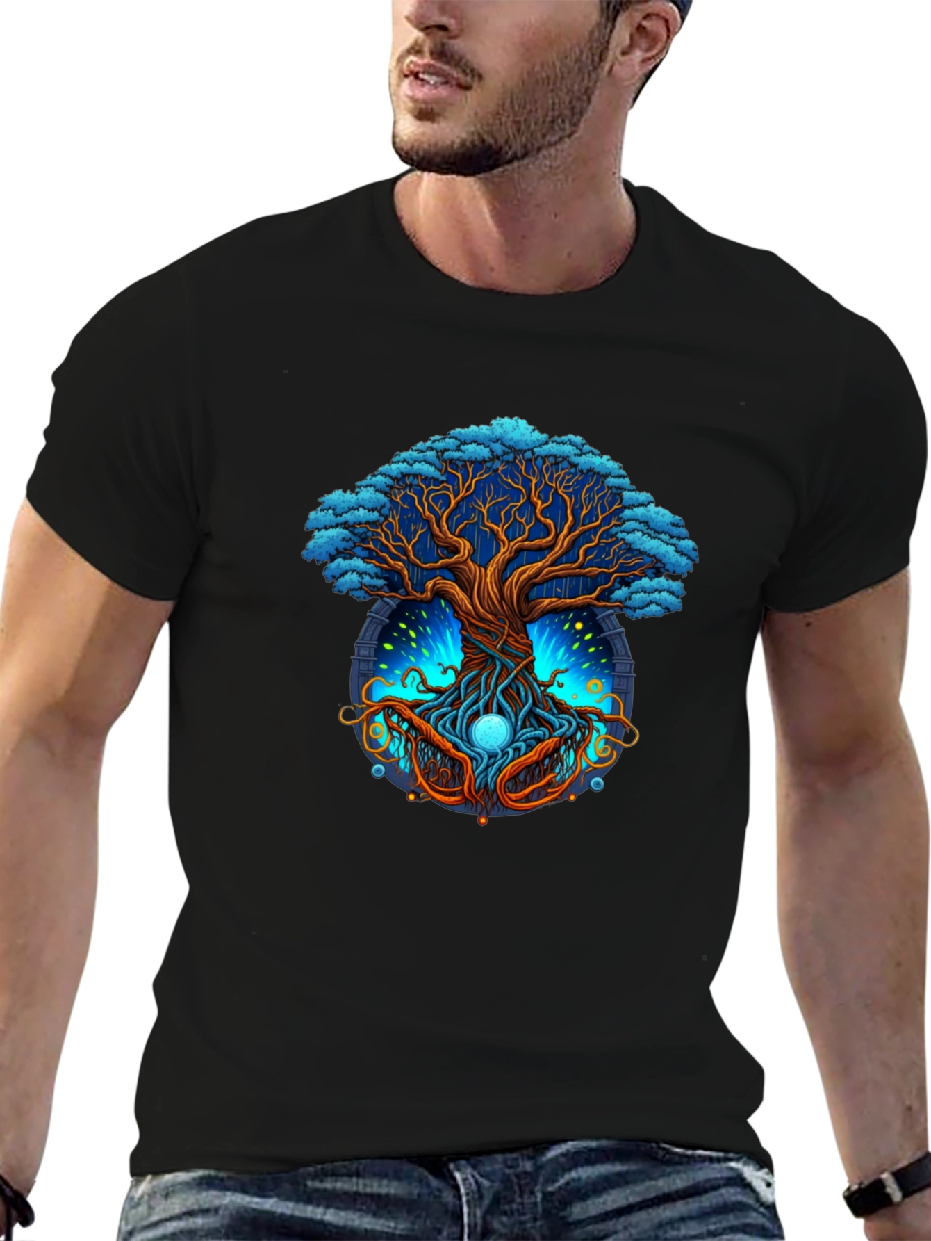 Black Mystic Tree Graphic Tee - Nature Inspired Design view 6