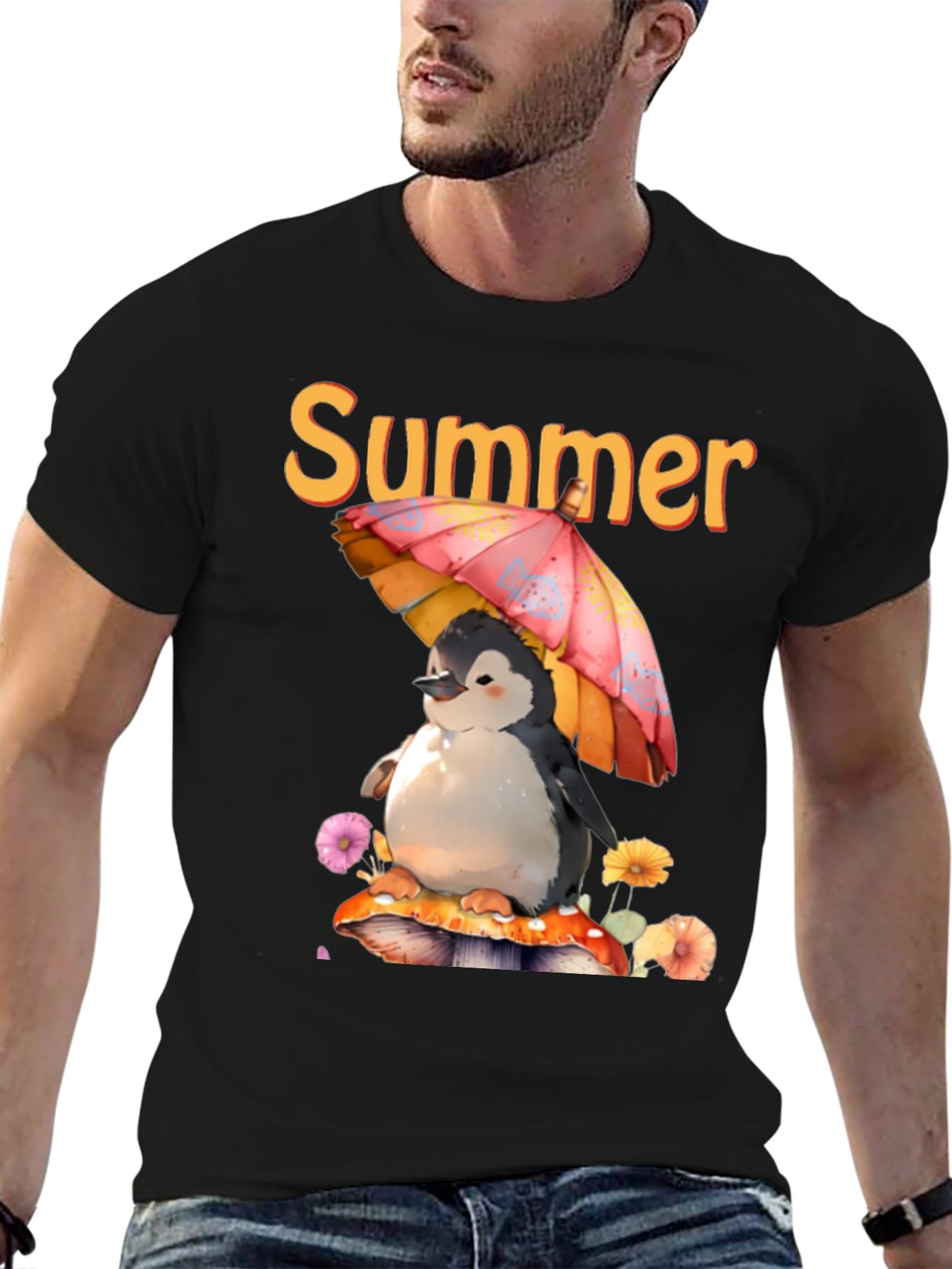 Black Summer Penguin Graphic T-Shirt view 6