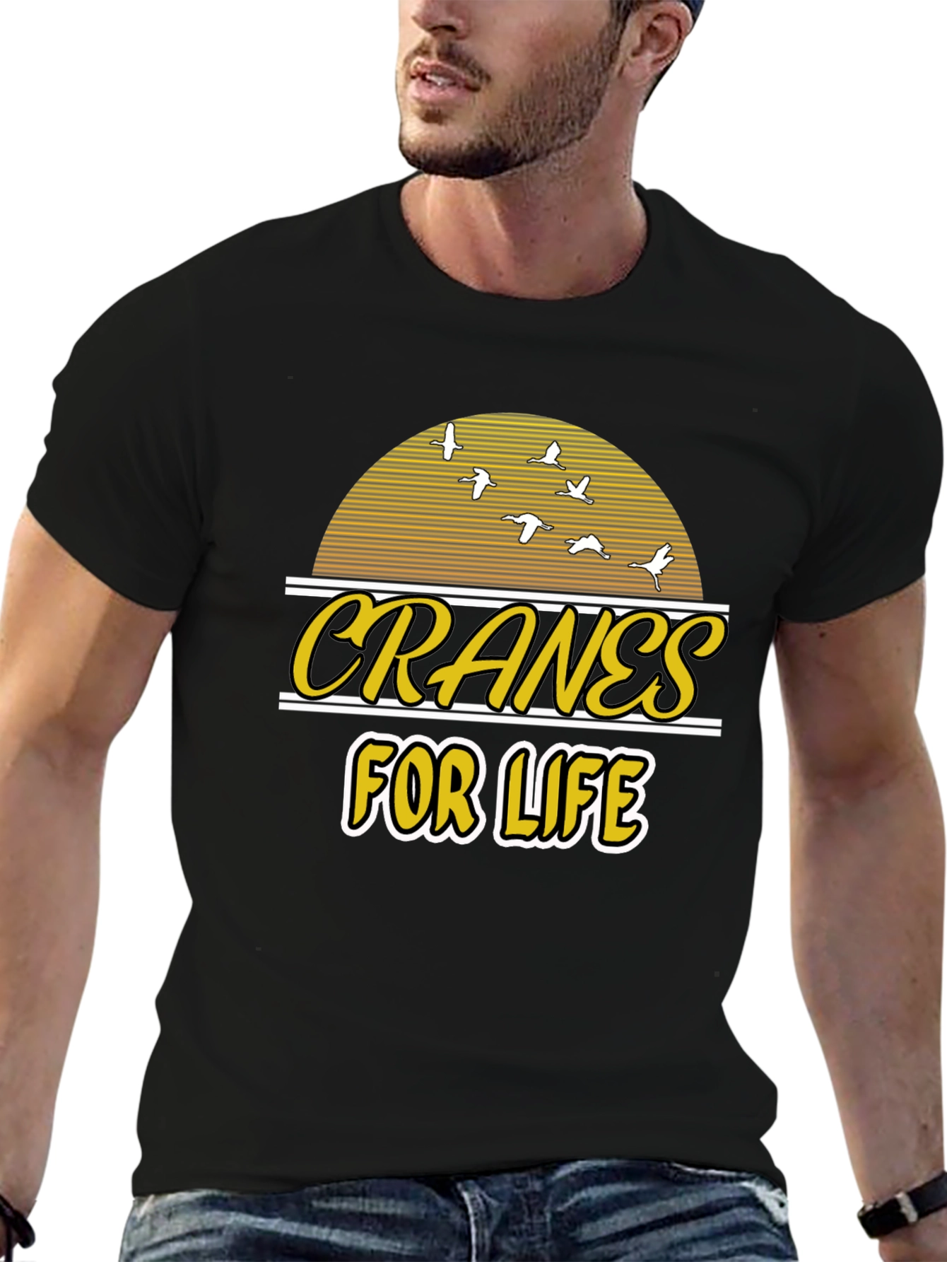 Black Cranes For Life T-Shirt - Unique Graphic Tee view 6