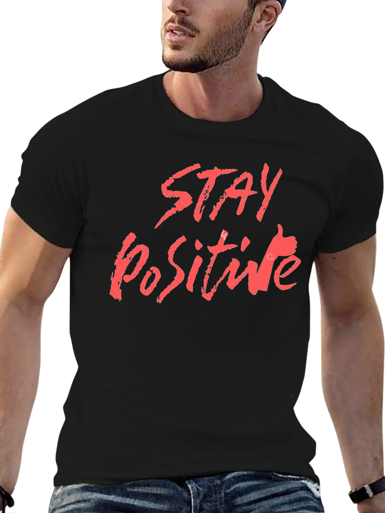 Black Stay Positive Graphic Tee - Black Cotton T-Shirt view 6