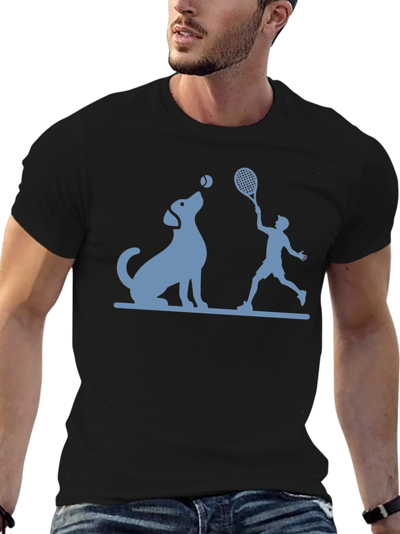 Black Dog & Tennis Player Graphic T-Shirt view 6