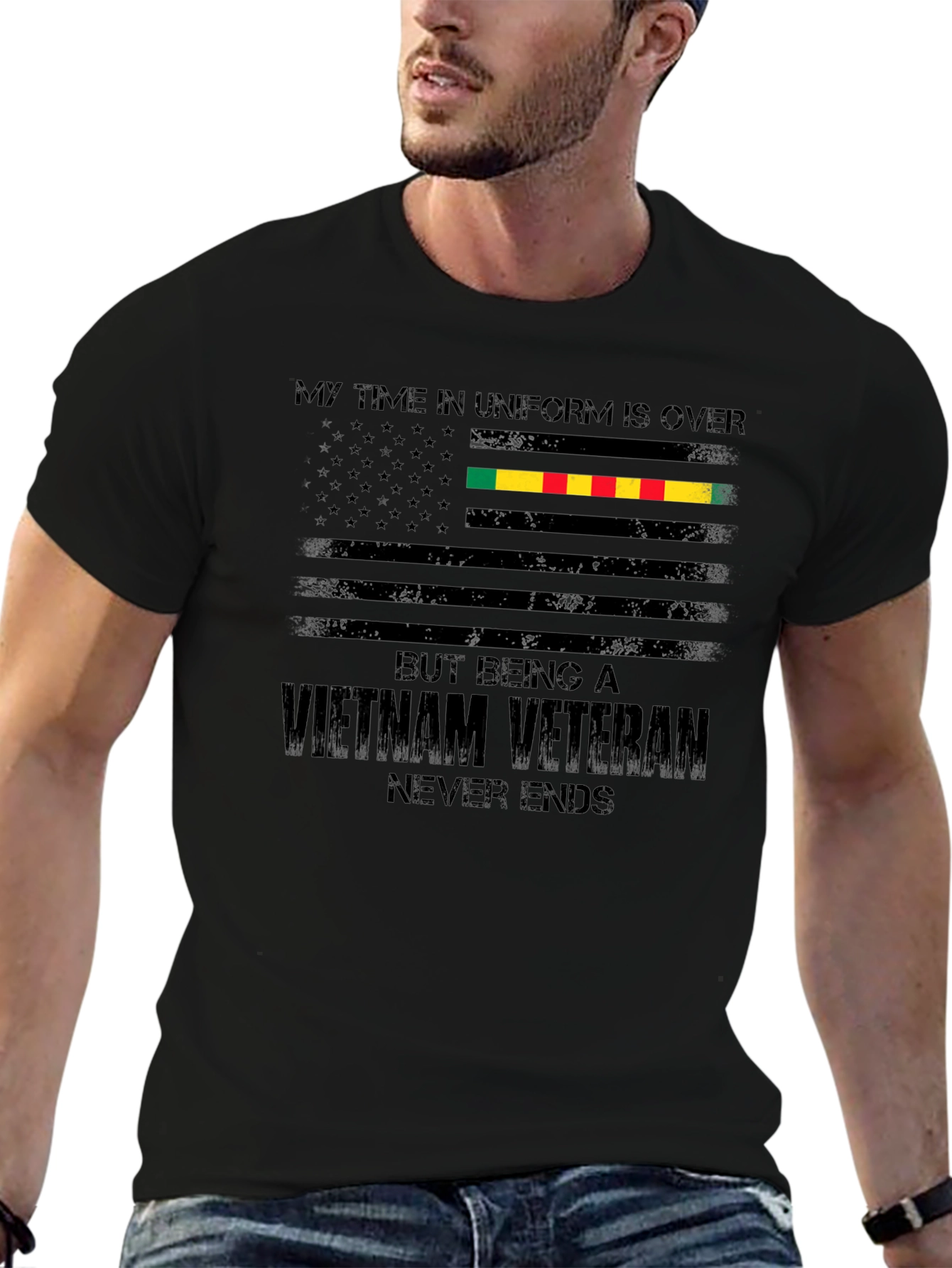 Black Vietnam Veteran Flag T-Shirt view 6