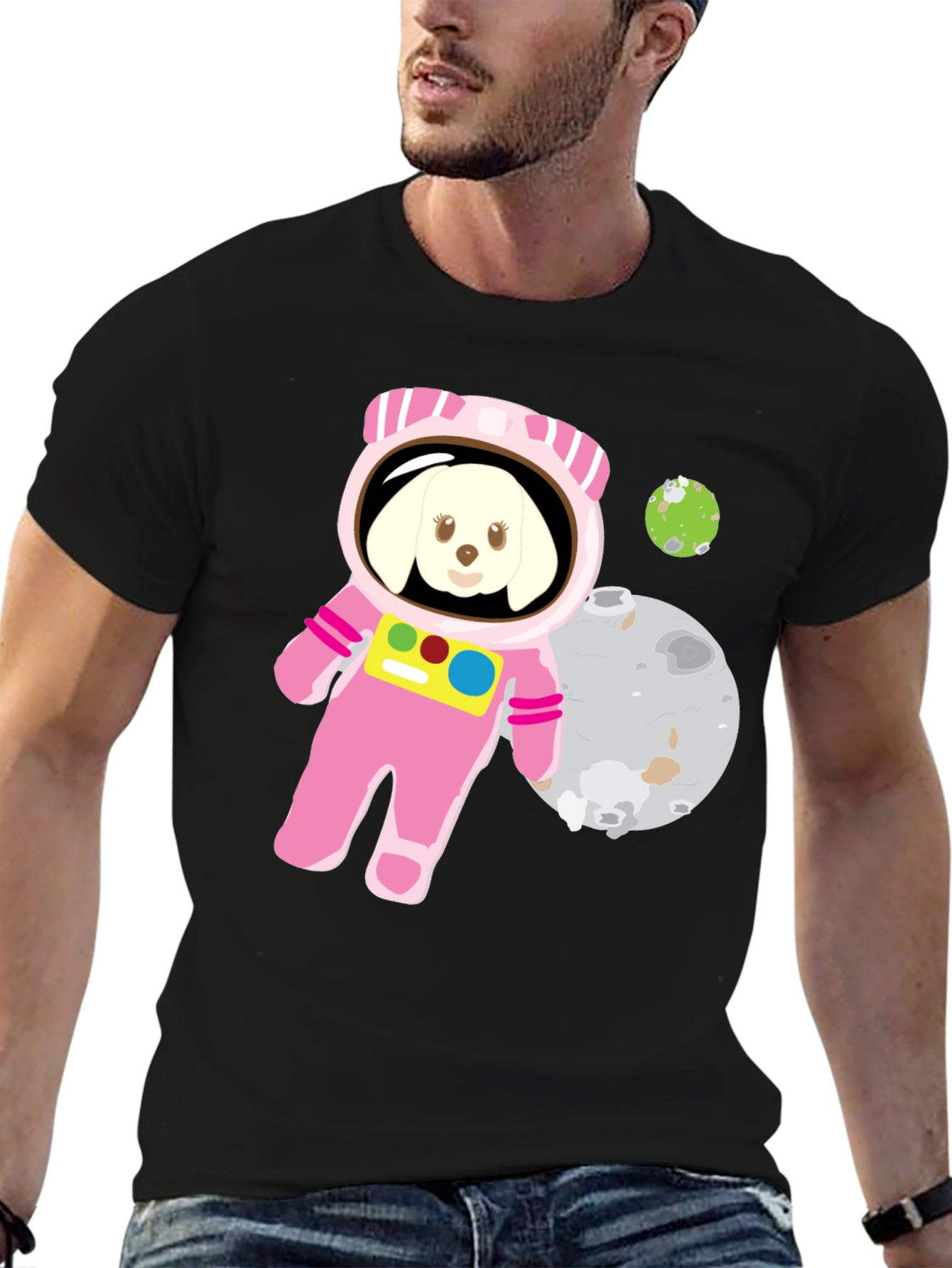 Black Dog Astronaut Graphic T-Shirt - Space Pup Tee view 6
