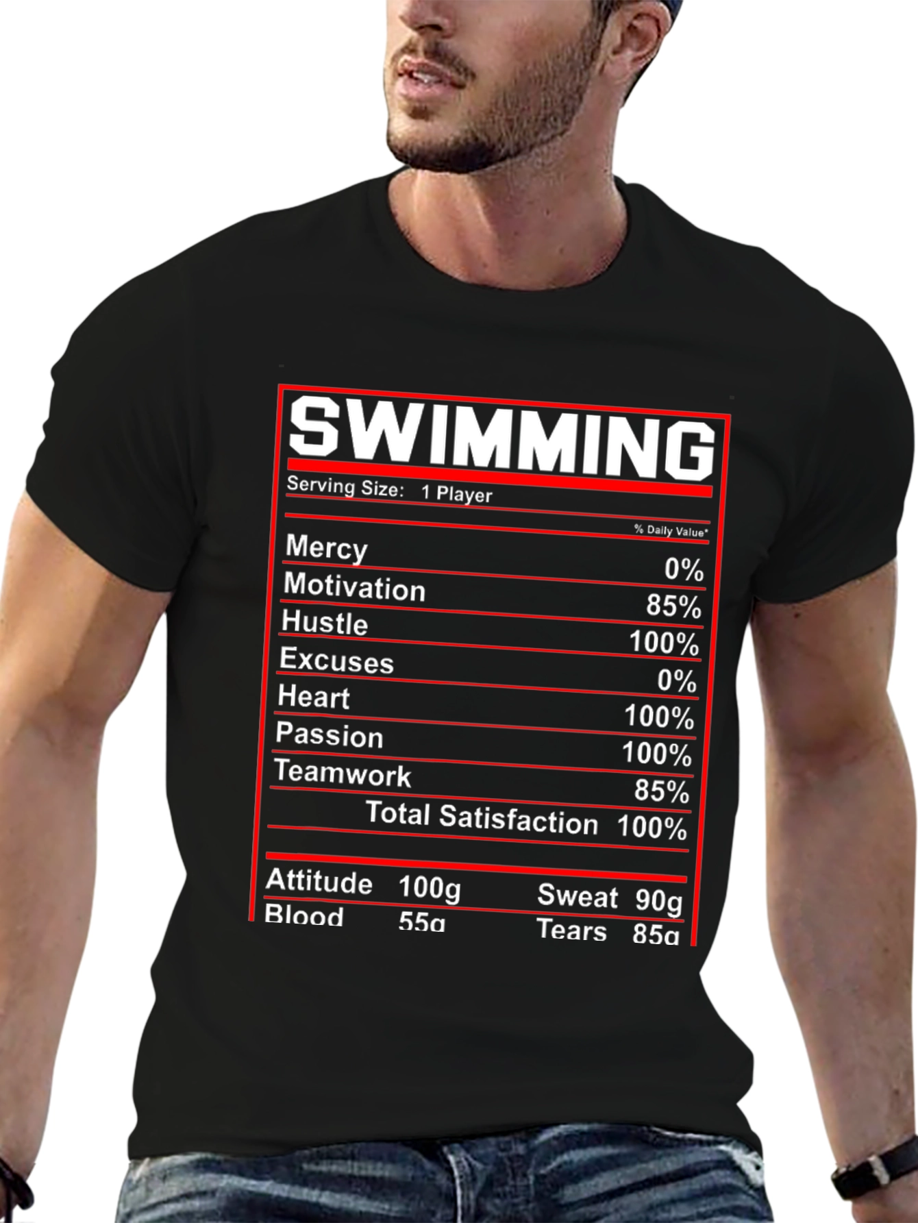 Black Swimming Nutrition Facts T-Shirt view 6