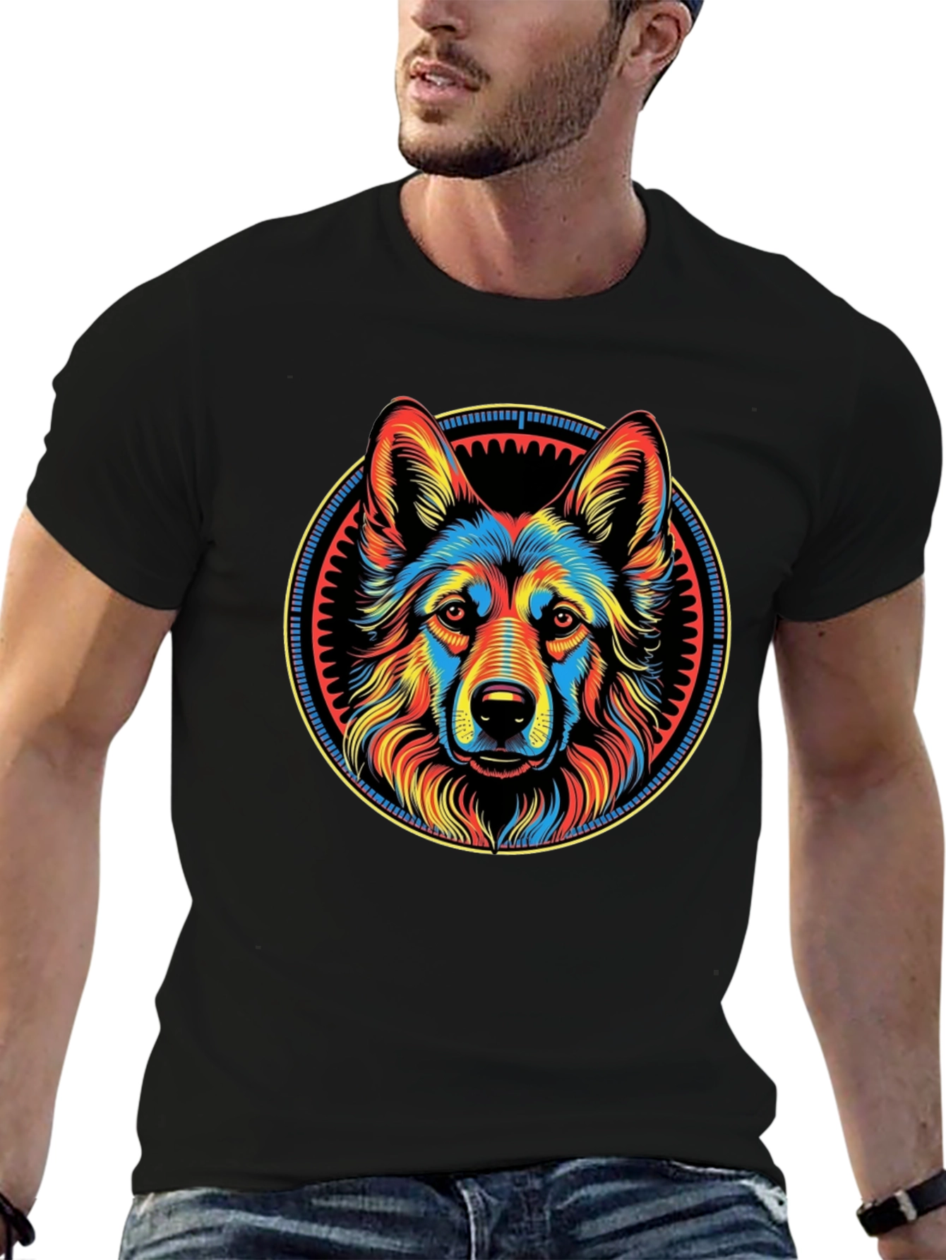 Black Colorful Dog Graphic Print Black T-Shirt view 6