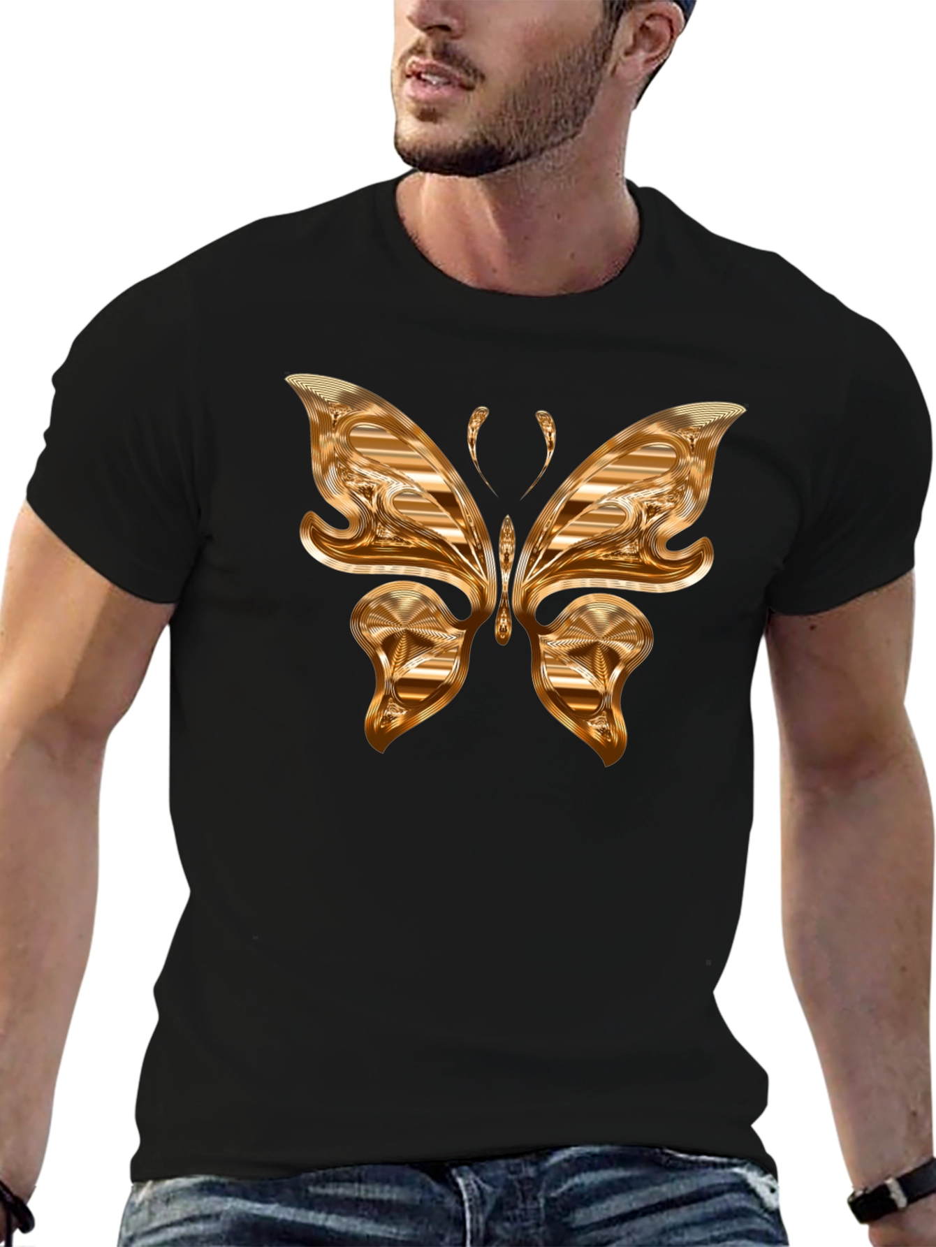 Black Golden Butterfly Graphic T-Shirt view 6