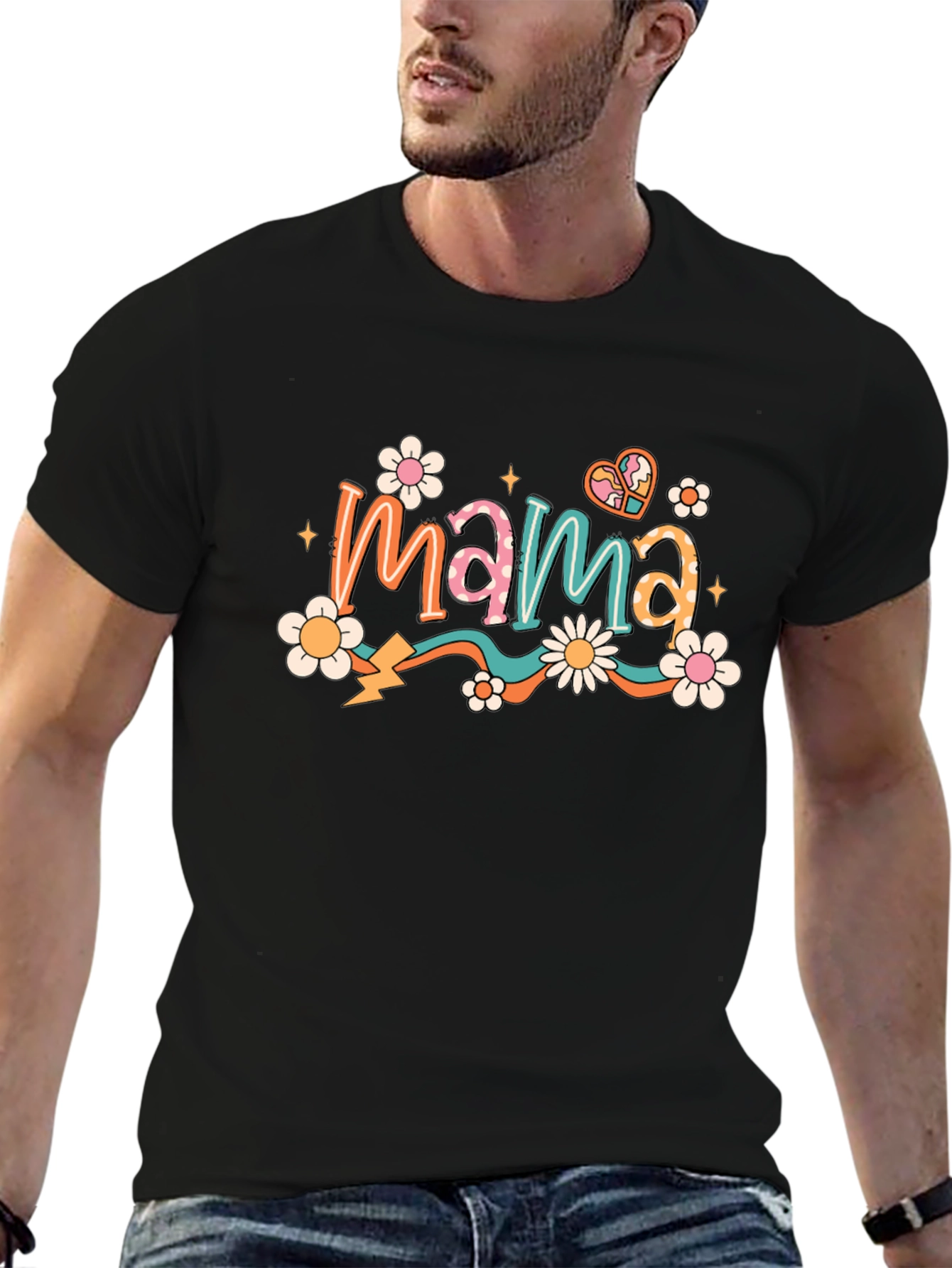 Black Retro Mama T-Shirt - Black, Floral Graphic view 6