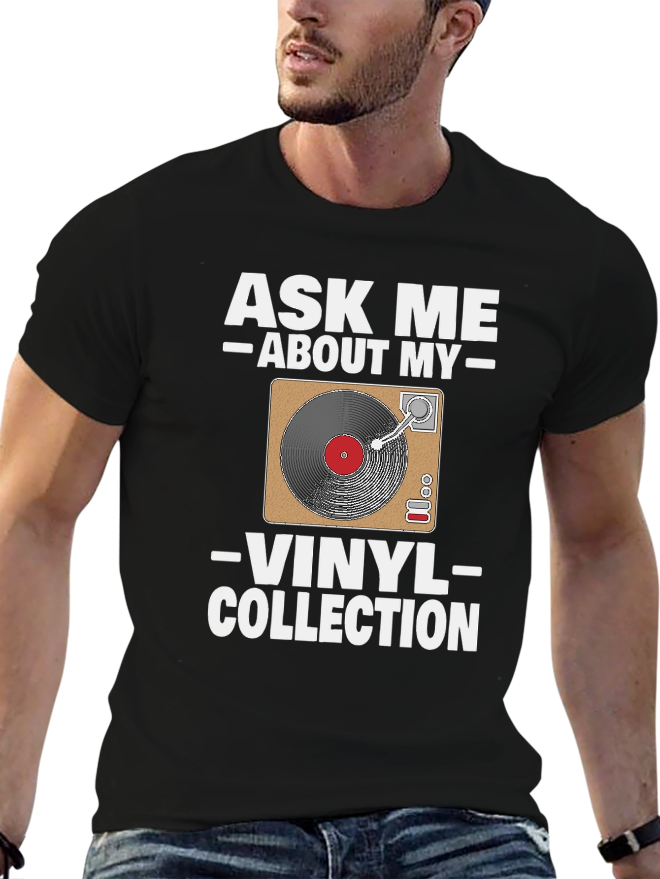 Black Ask Me About My Vinyl Collection T-Shirt view 6