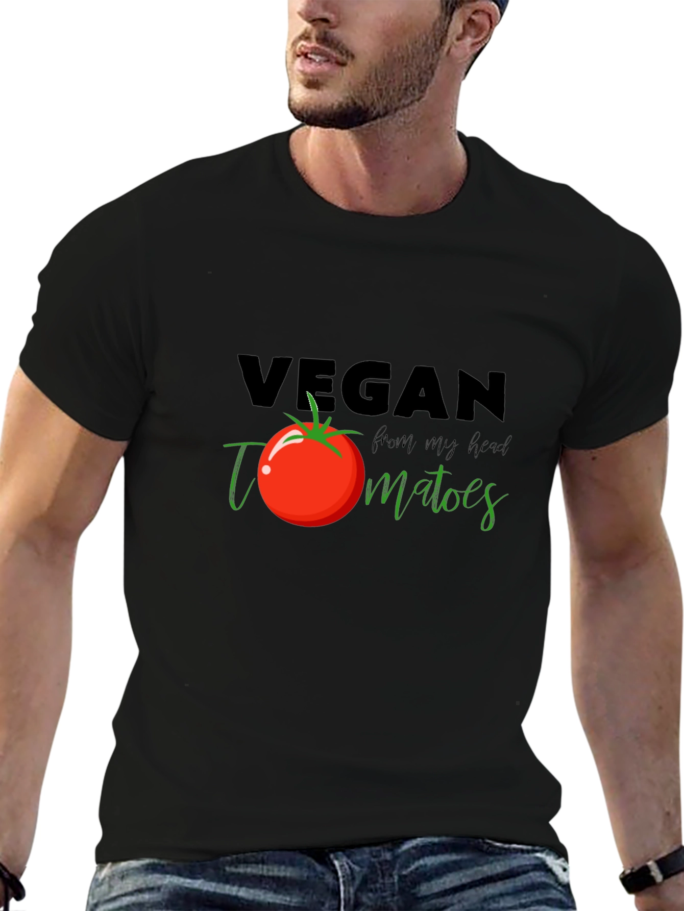 Black Vegan Tomato T-Shirt - Fresh From My Head Tee view 6