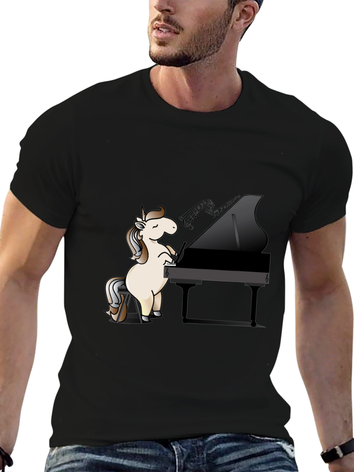 Black Unicorn Pianist Black T-Shirt view 6